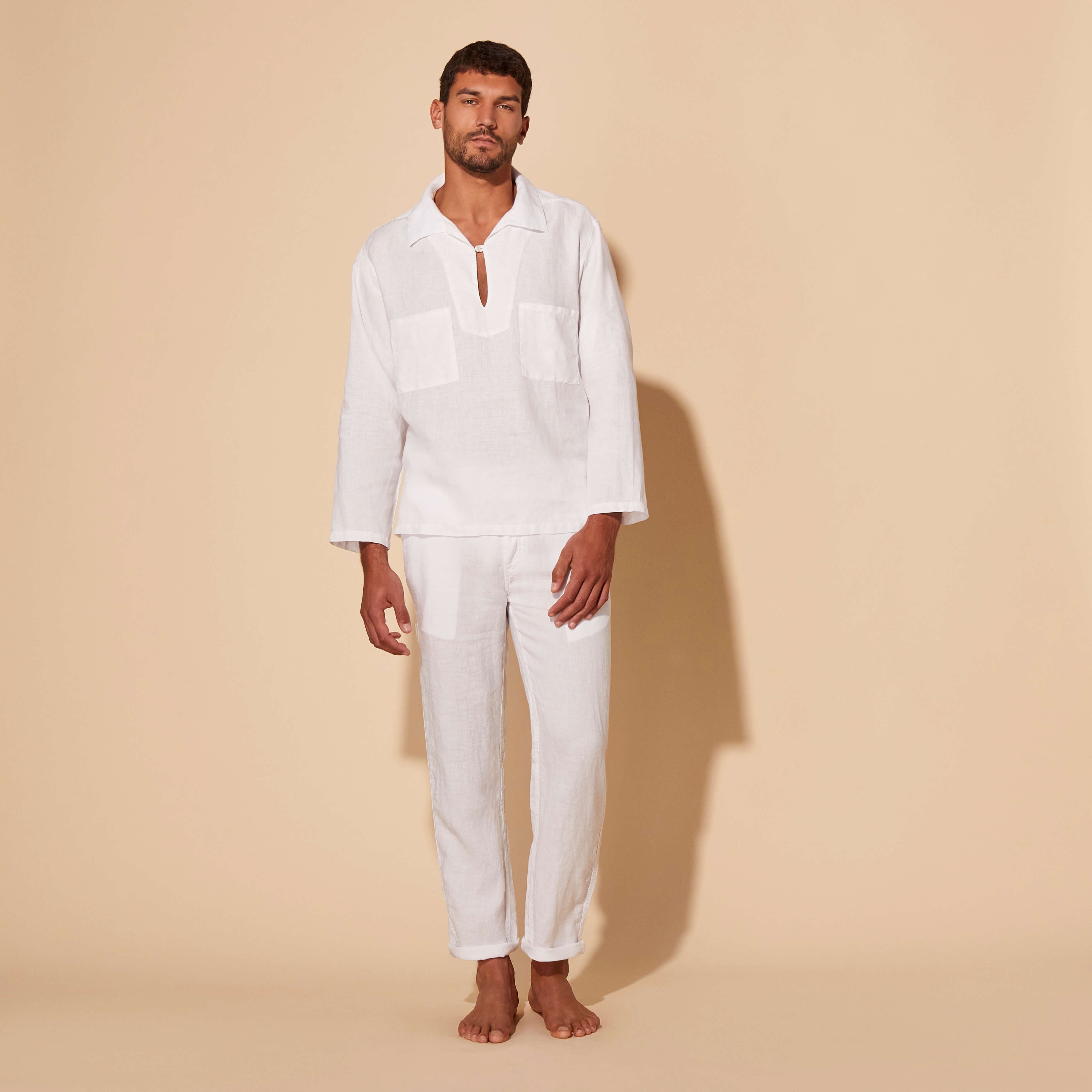 Men Linen Vareuse Shirt Solid - 3