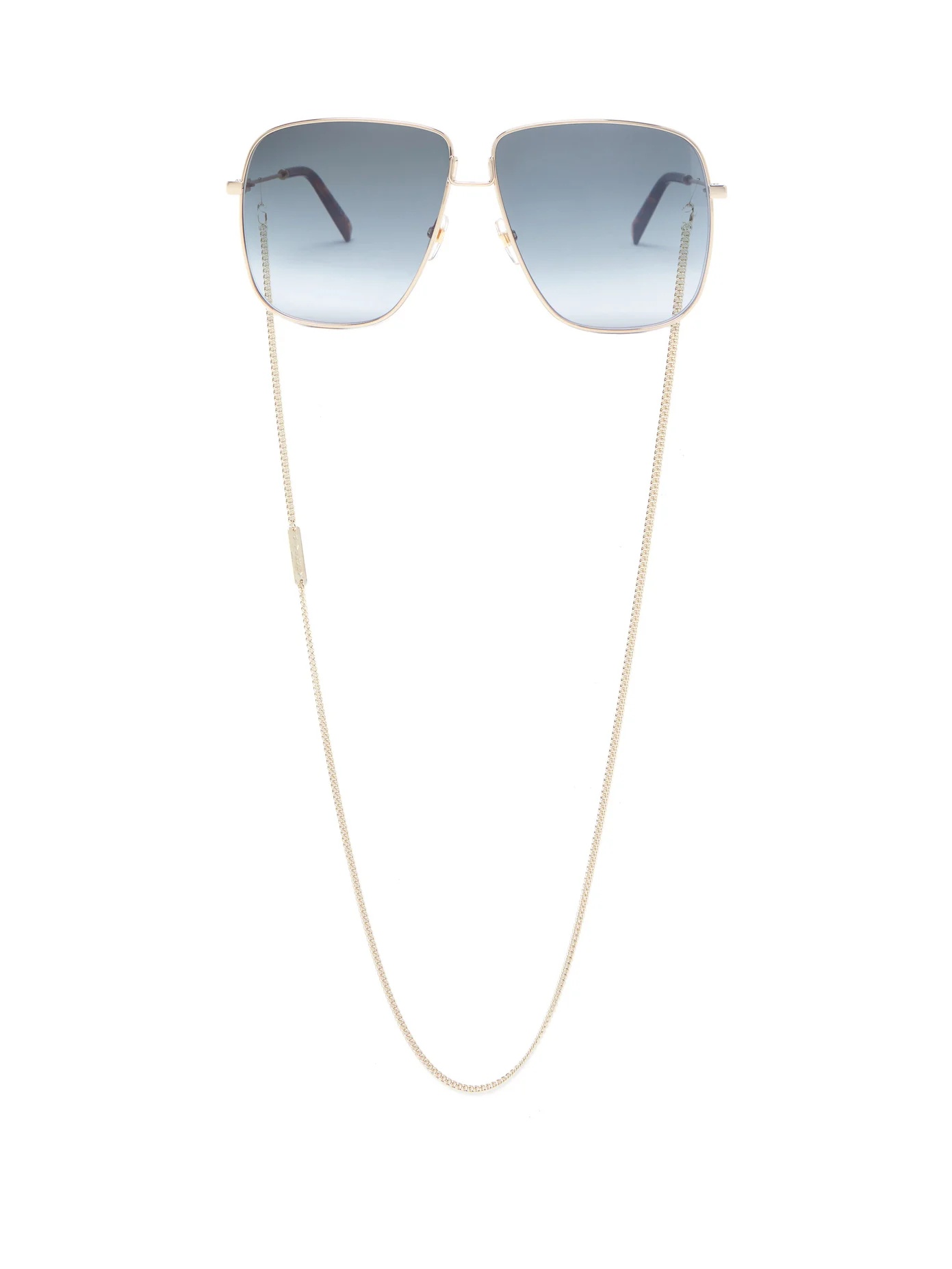 Oversized-square metal sunglasses and chain - 1