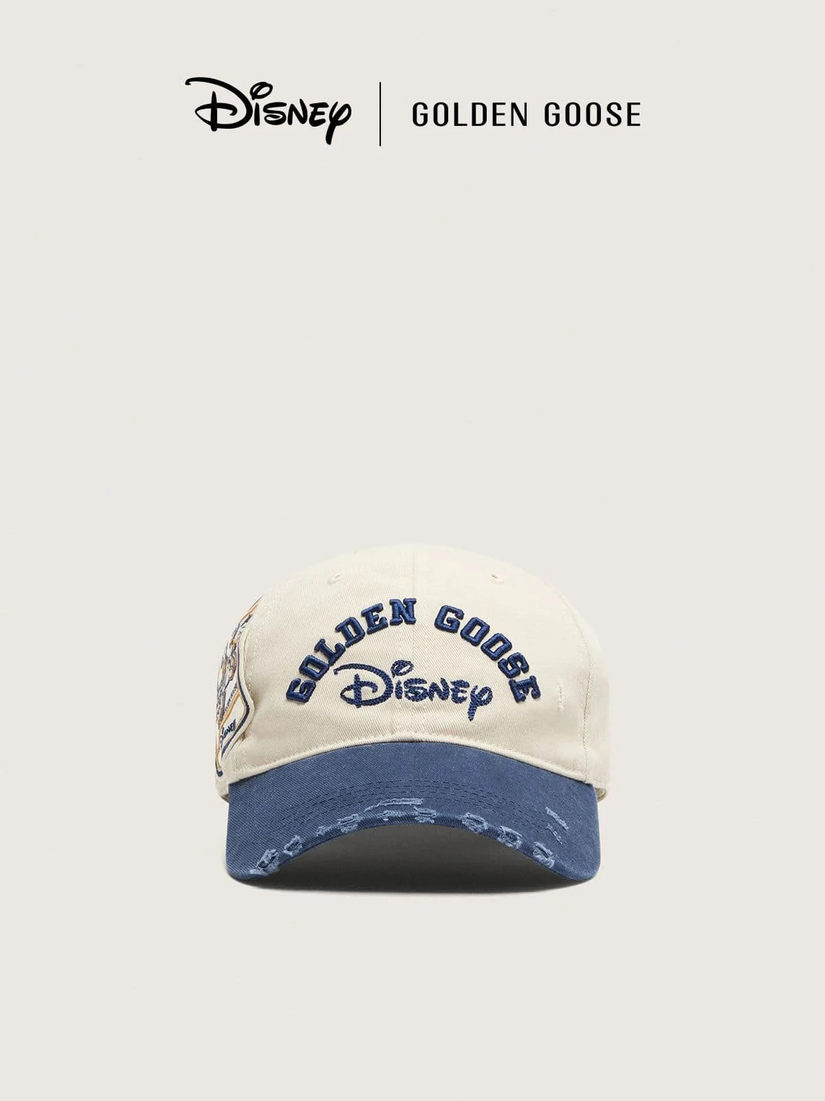 Disney | Golden Goose Distressed-effect off-white and blue baseball cap with embroidered logos - 1