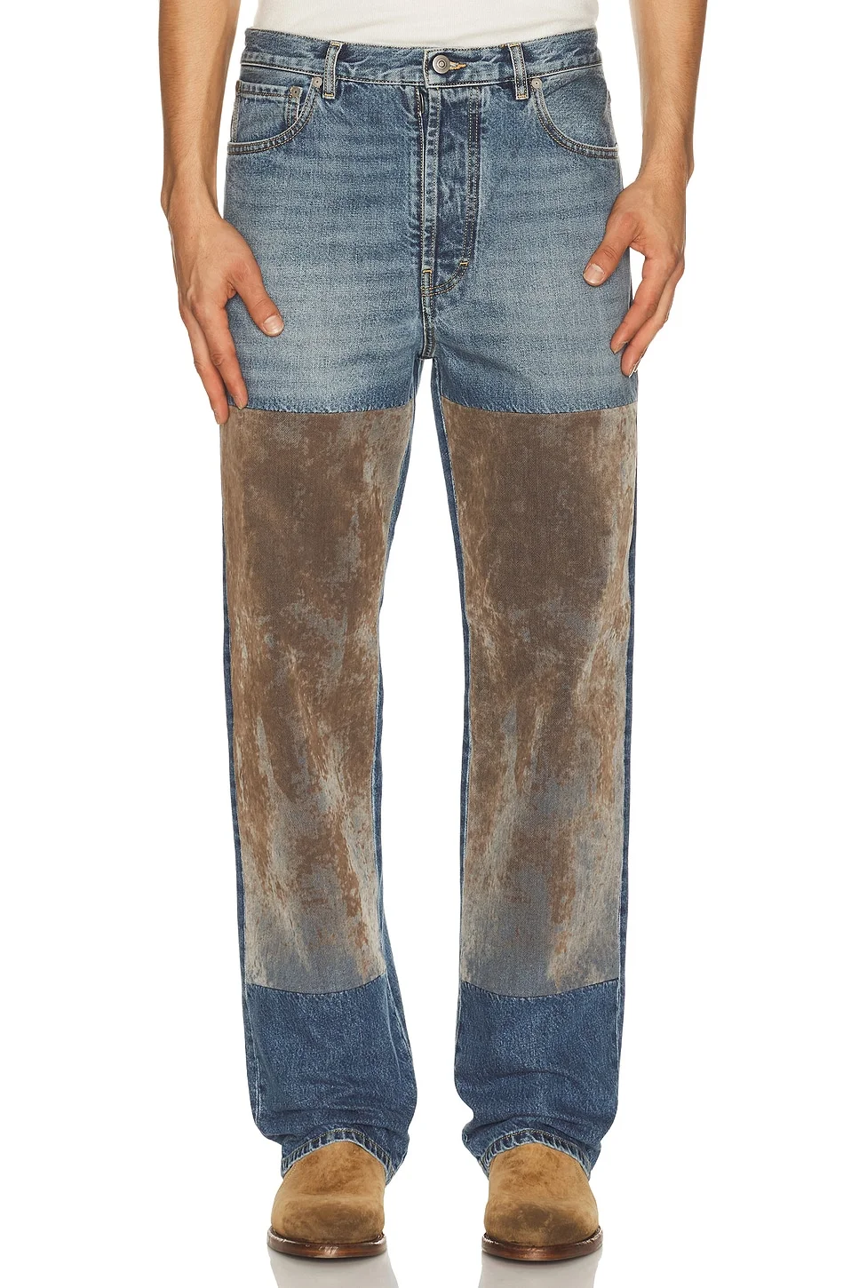 Flocked Patch Denim Trousers - 1