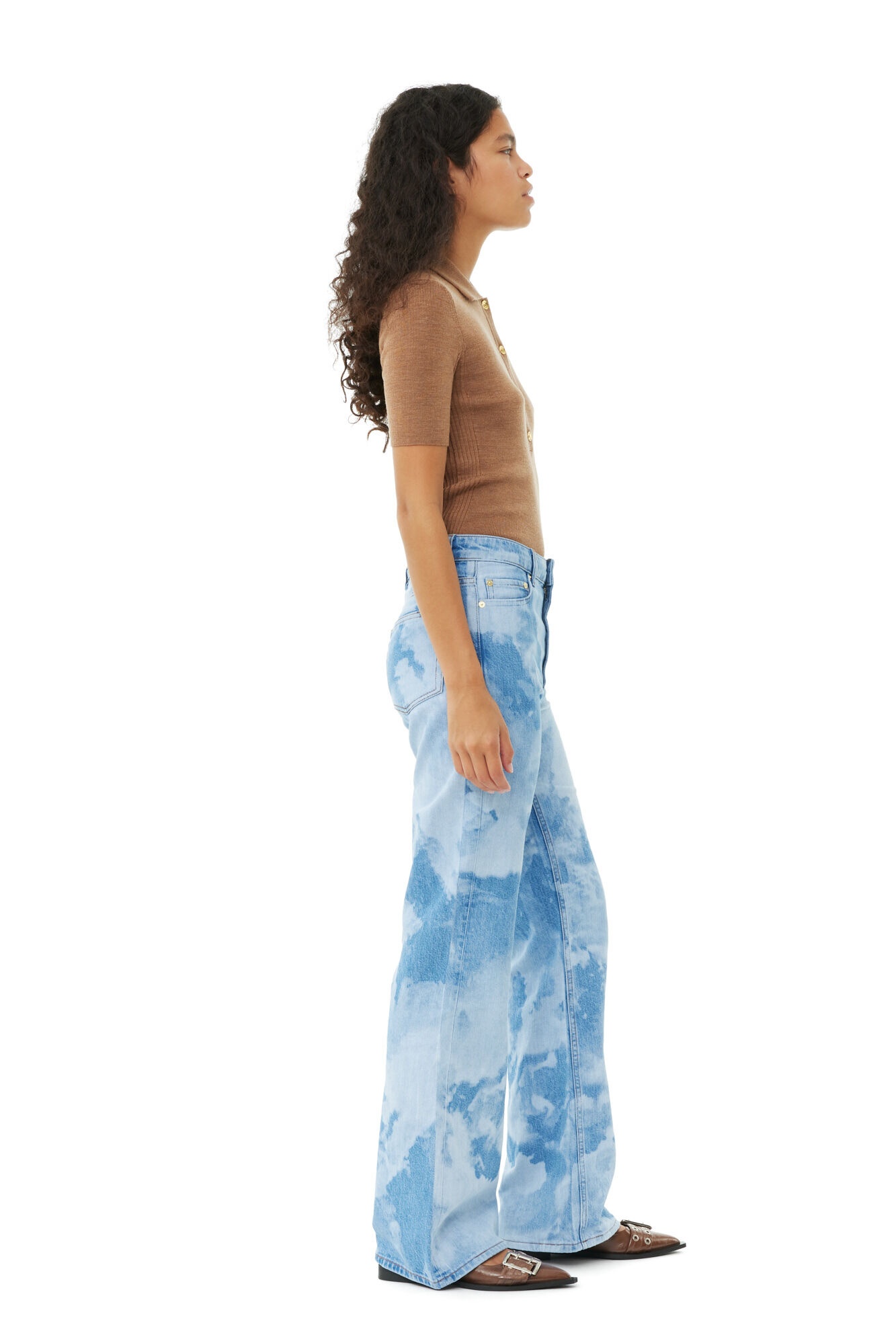 BLUE BLEACH DENIM FLARED JEANS - 5