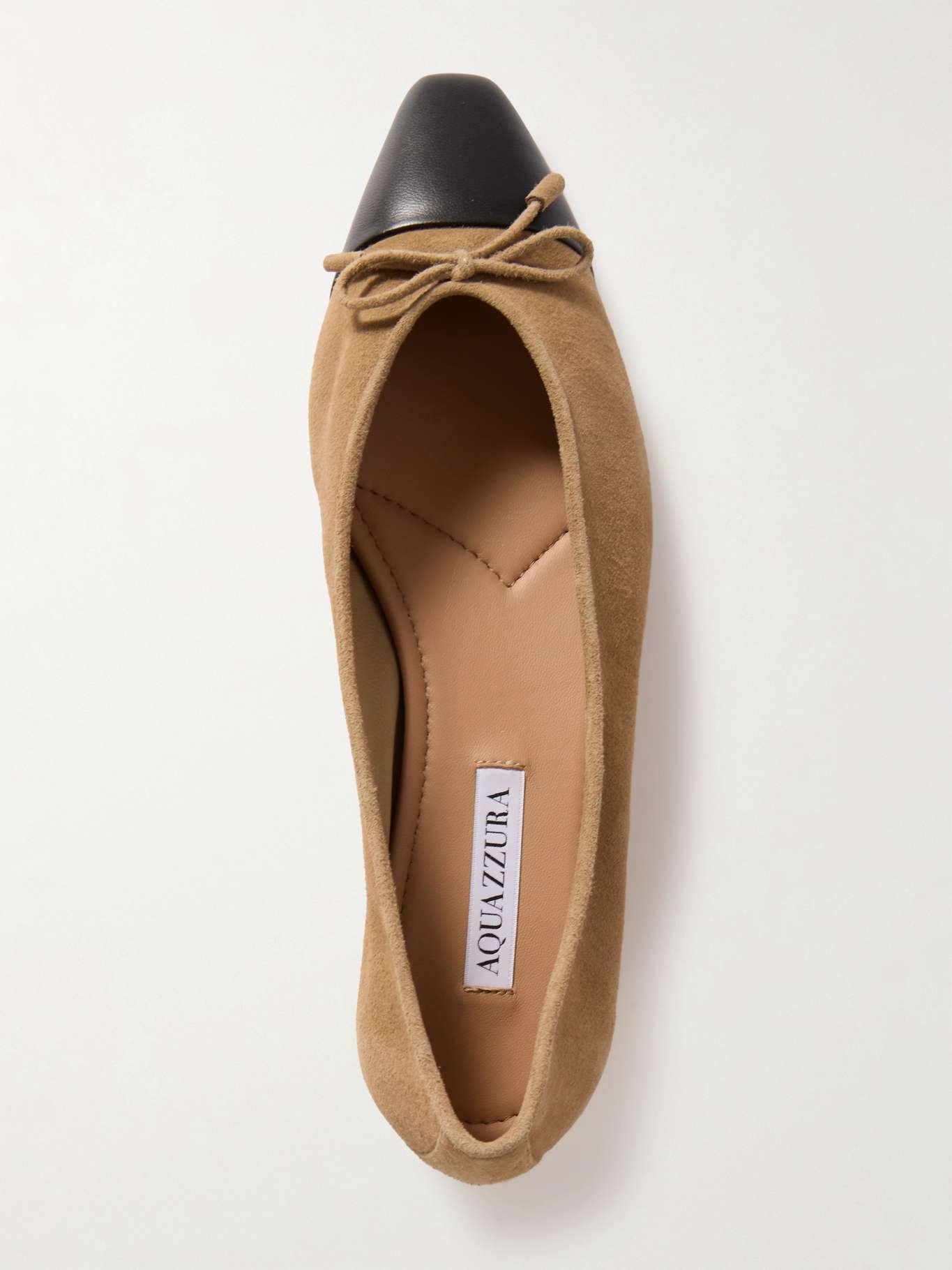 Gioia bow-detailed leather-trimmed suede ballet flats Beige - 5