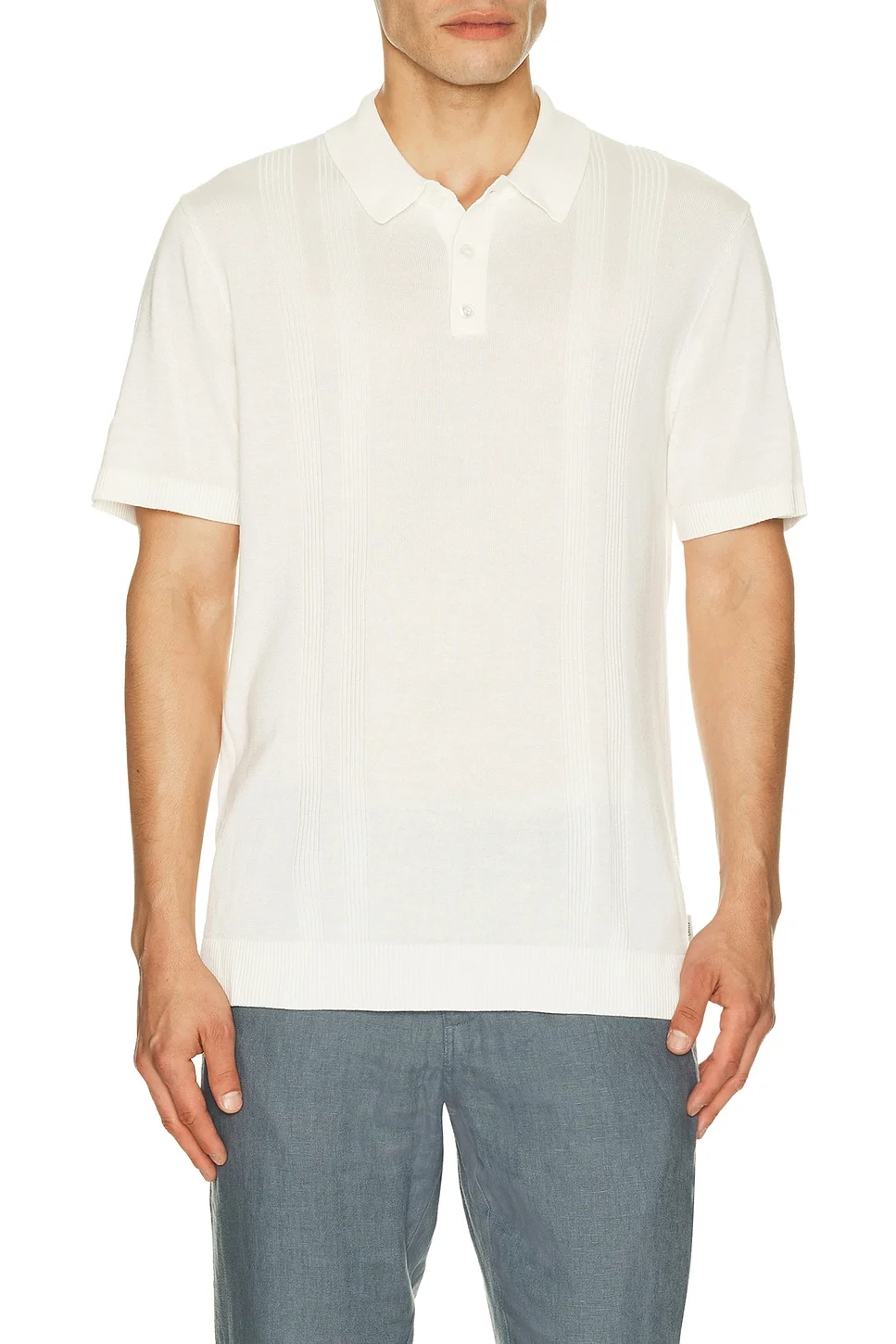 Silk Ribbed Knit Polo Shirt - 1