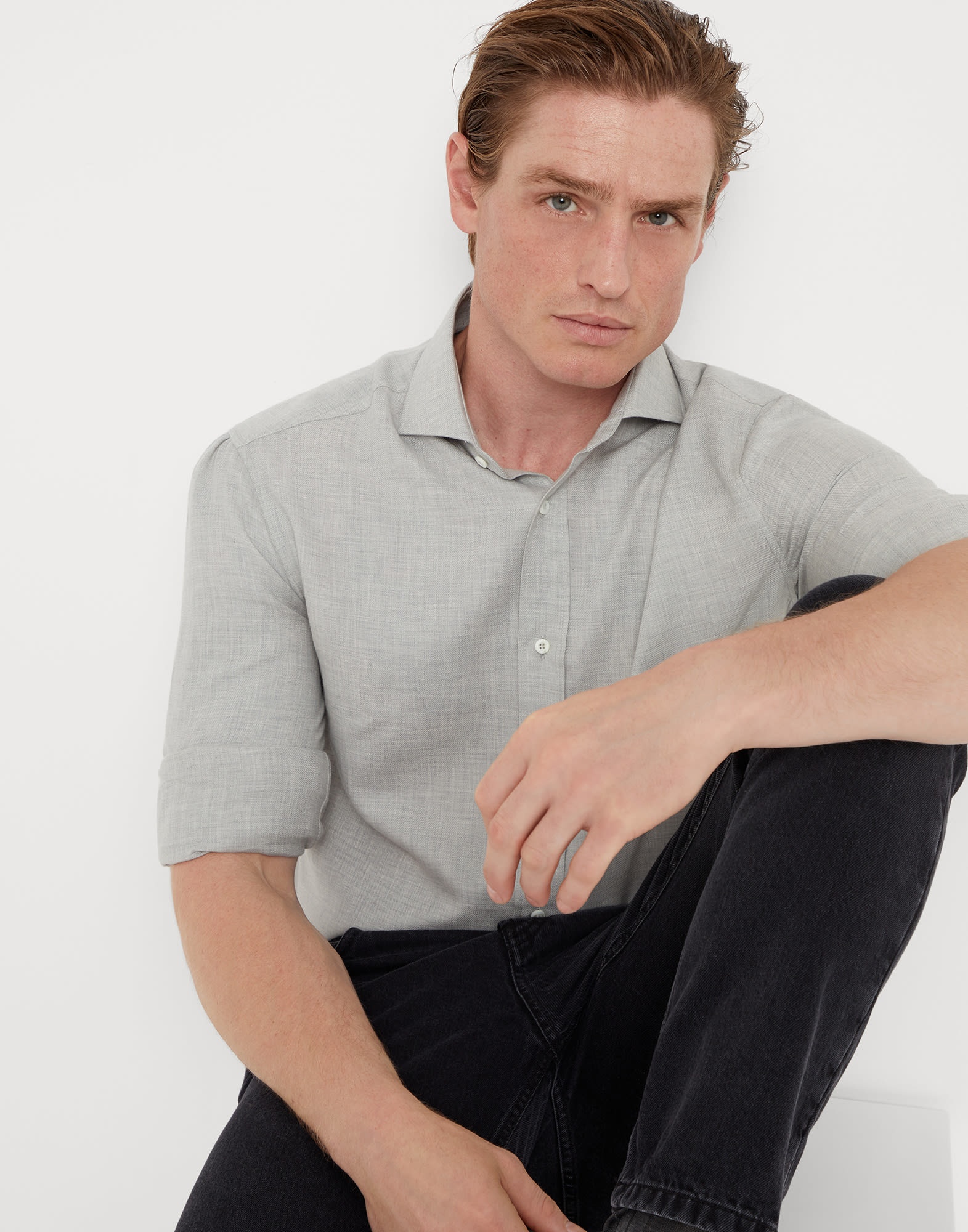 Cotton and cashmere twill basic fit shirt with spread collar - 4
