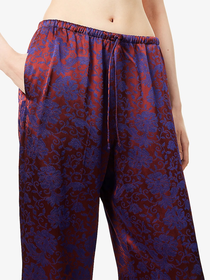 DRIES VAN NOTEN ピュヴィス フローラル パンツ シルク Dries Van Noten Puvis Floral-Print Wide-Leg Satin Trousers