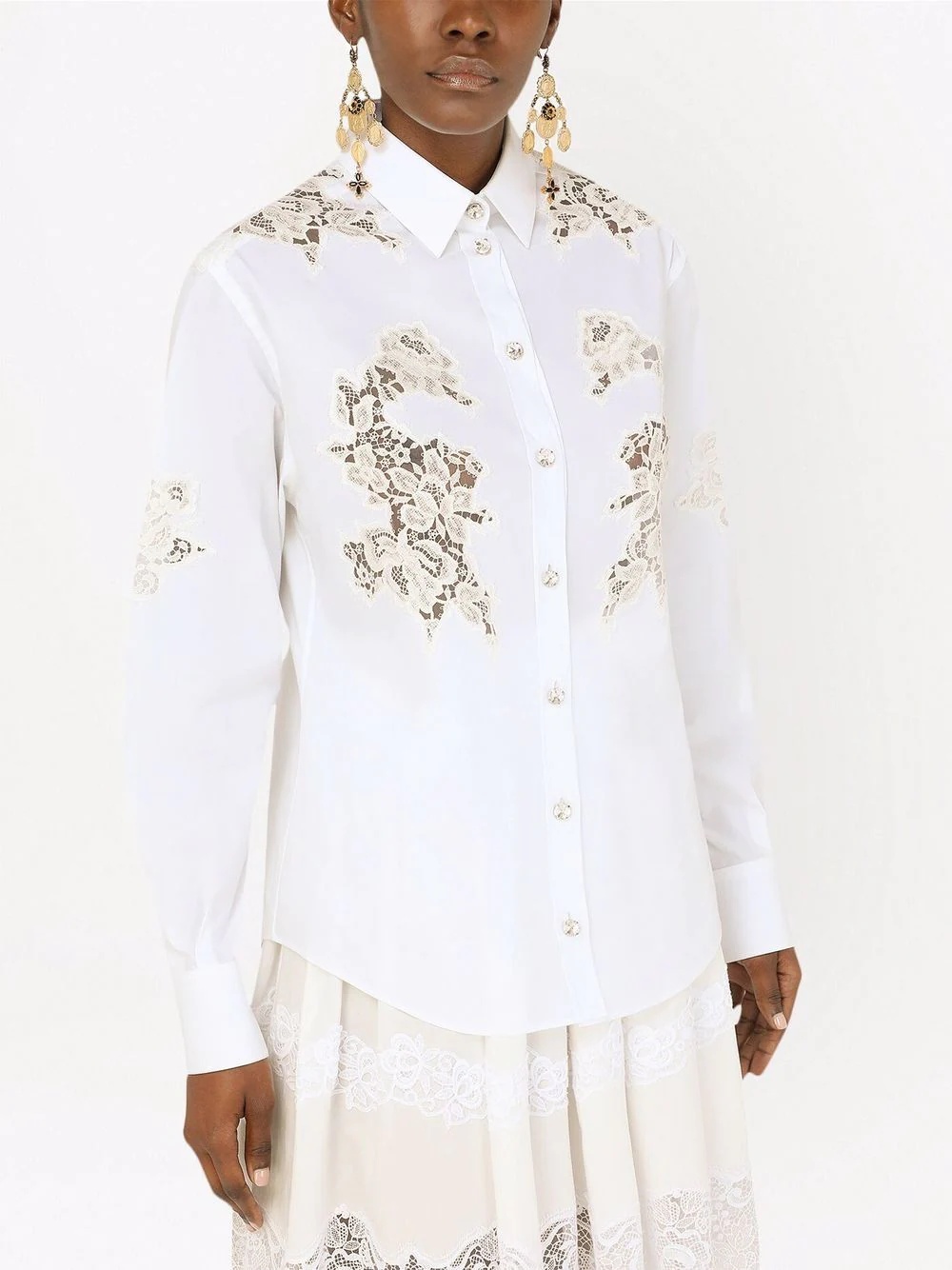 lace-panelled long-sleeve shirt - 5