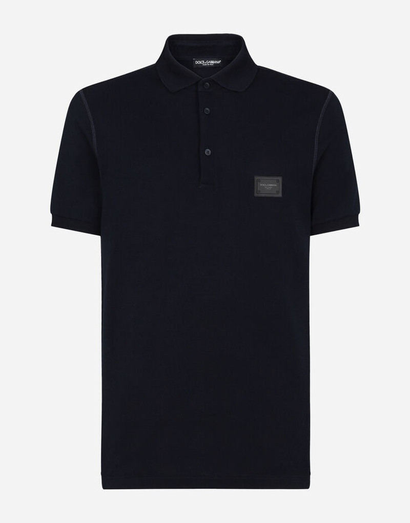 Cotton piqué polo-shirt with branded plate - 1