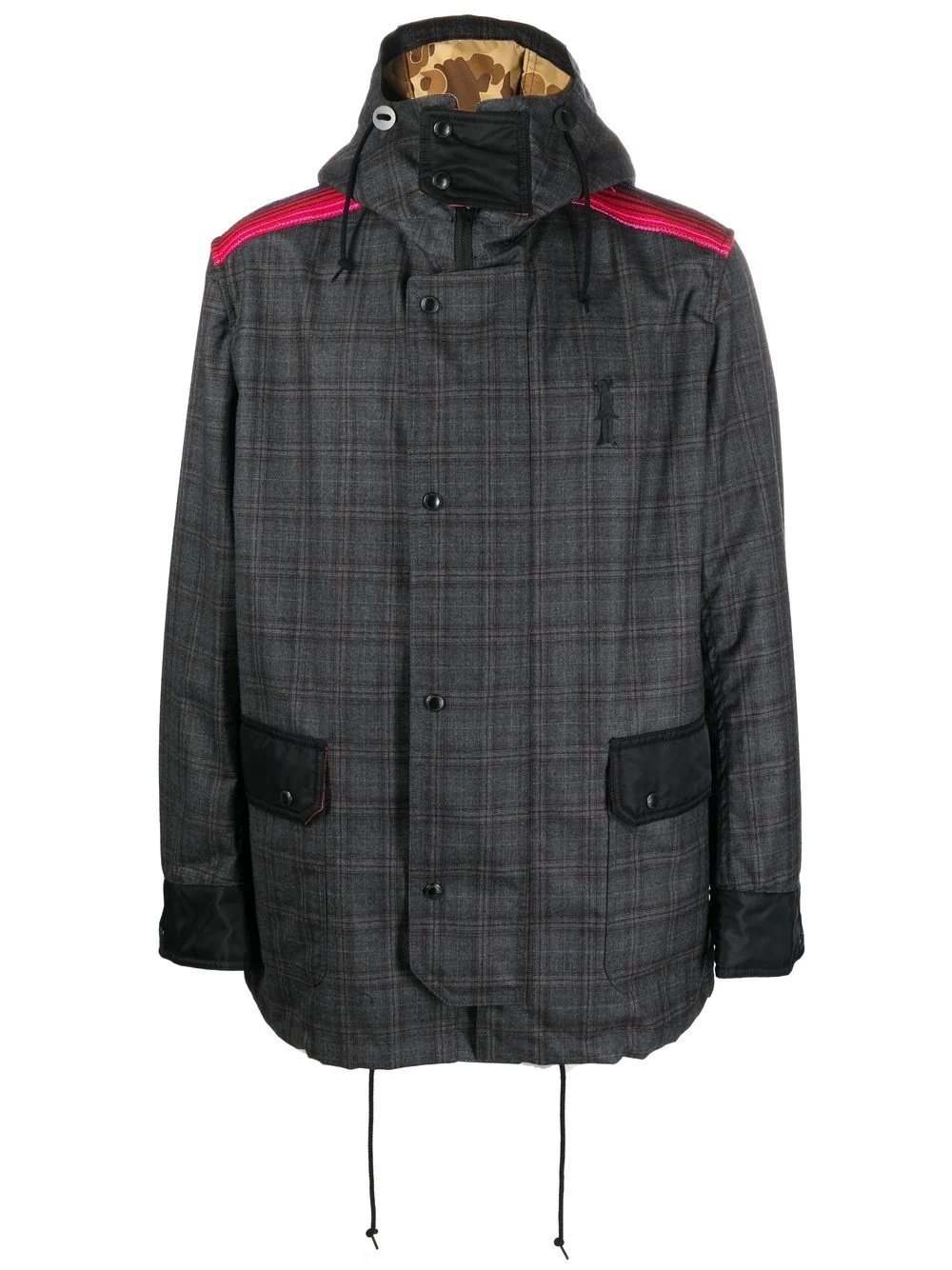 check-pattern hooded coat - 1