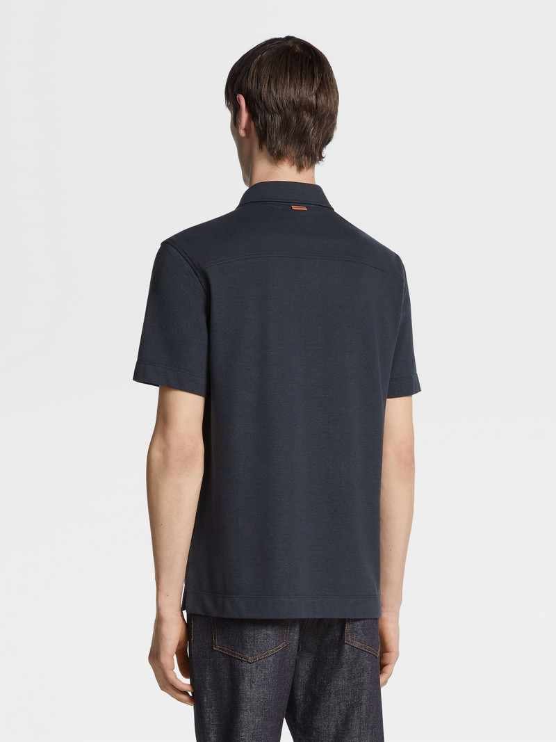 NAVY BLUE COTTON AND SILK POLO SHIRT 3