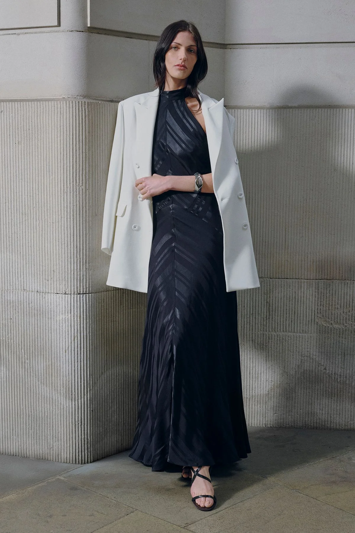 Tailored Double Breasted Ruched Sleeve Blazer - 1