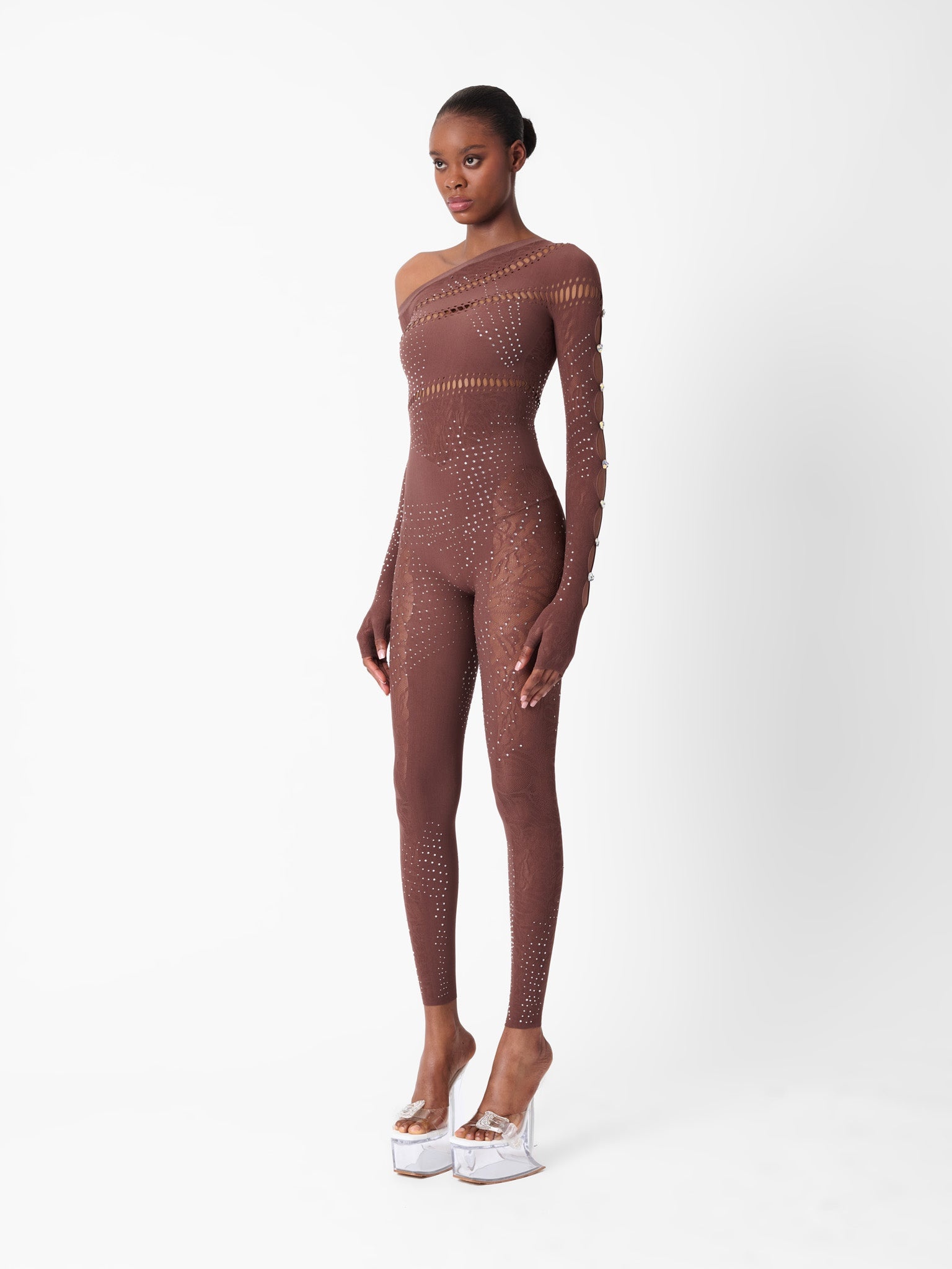 IVY LONG RHINESTONE JUMPSUIT OLD MONEY BROWN - 5
