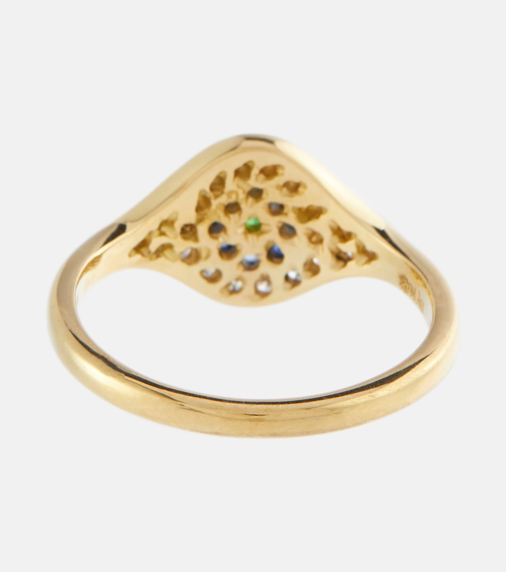 Cats Eye 18kt gold ring with diamonds, sapphires and tsavorite - 4