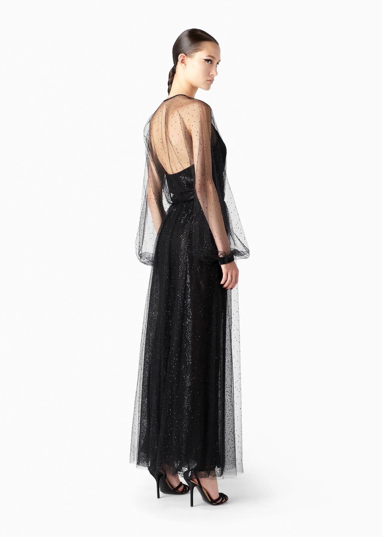 Silk and tulle long dress with all-over rhinestones - 3