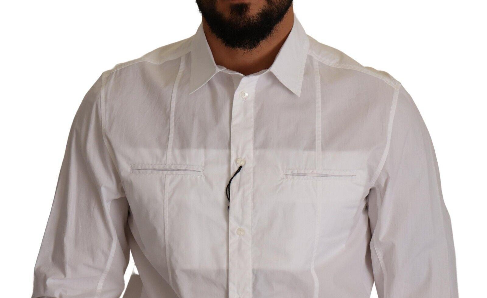 Dolce & Gabbana White Cotton Button Down Men Collared Shirt - 4