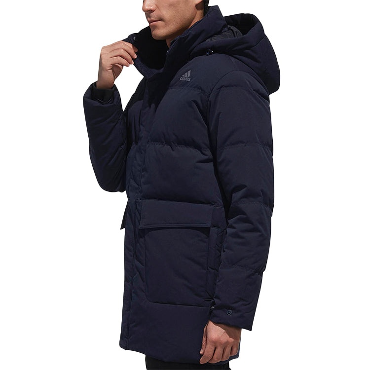 adidas Str Mid Down Solid Color Stay Warm mid-length hooded With Down Feather Jacket Navy Blue CK097 - 4