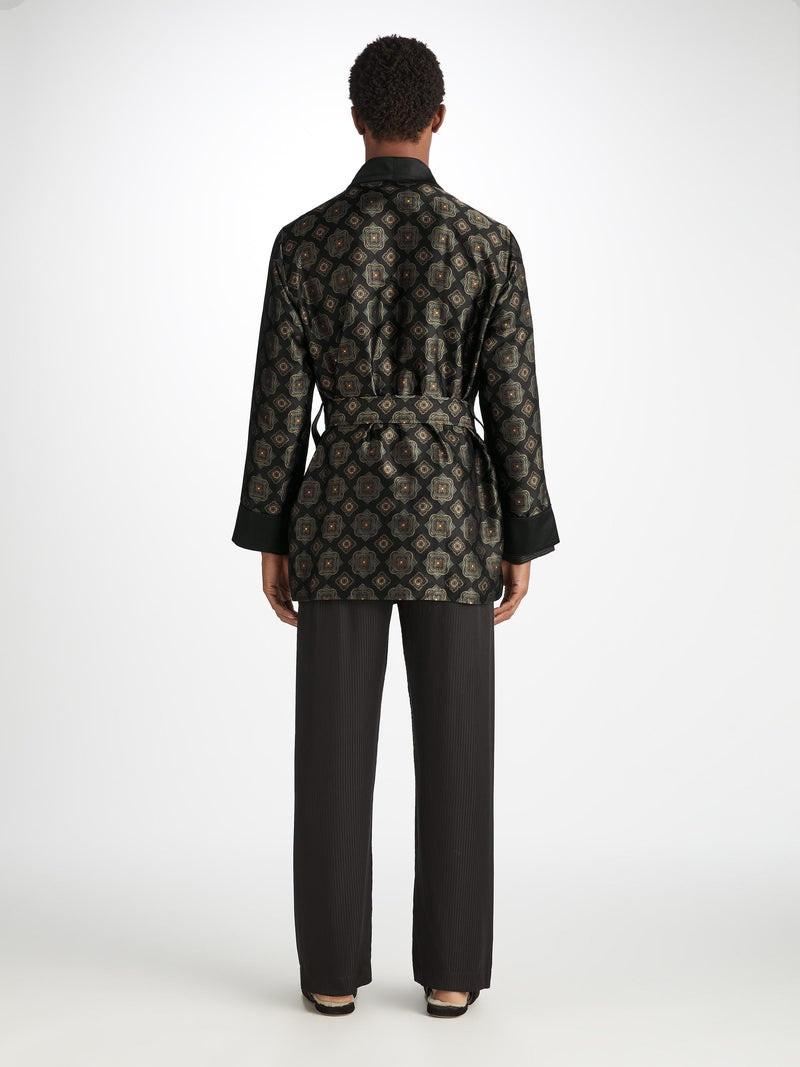 Men's Smoking Jacket Verona 69 Silk Satin Black 5