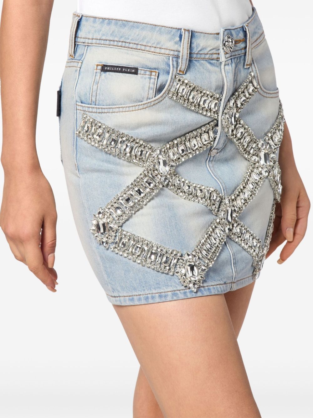 denim brooch mini-skirt - 4