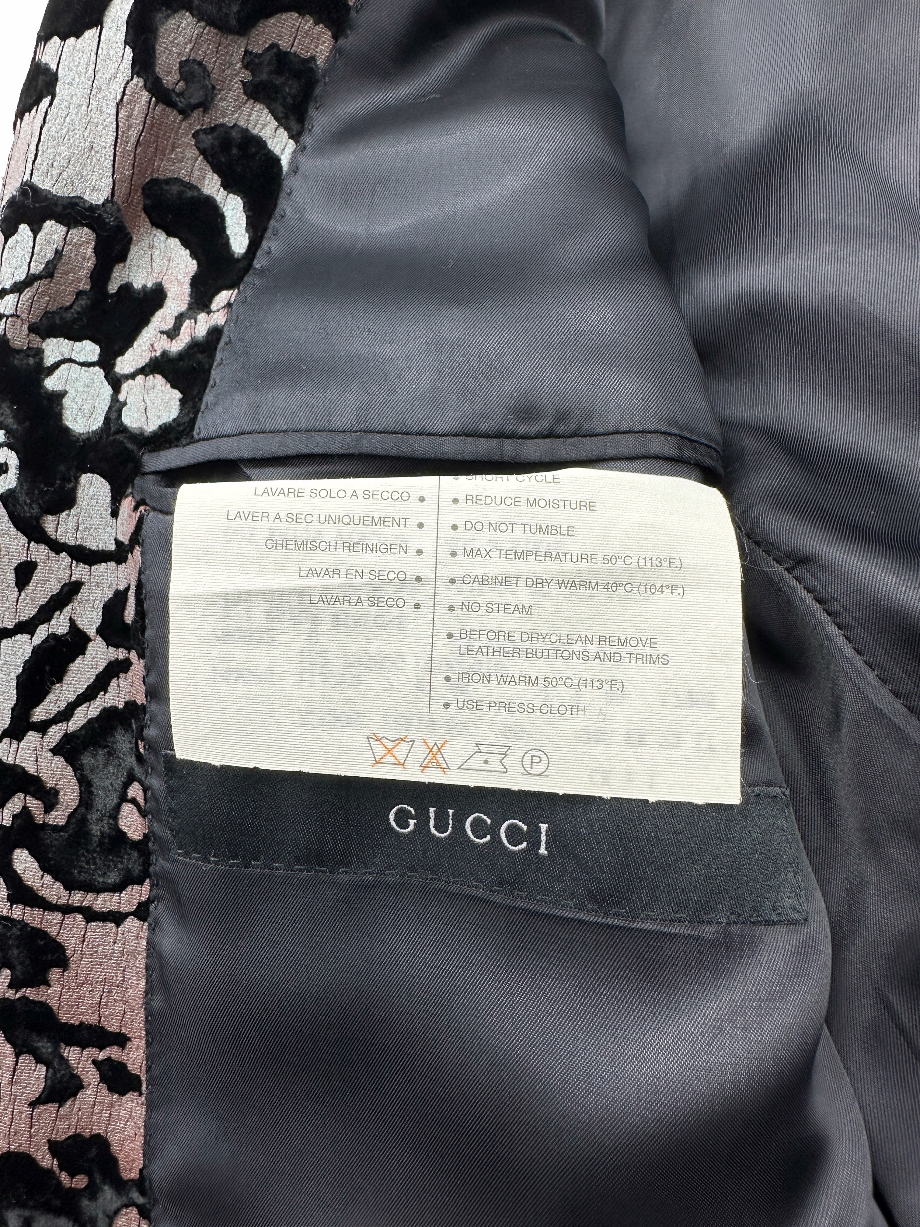 STATEMENT Gucci Spring 2000 Tom Ford Runway Men’s Damask Iridescent Floral Velvet Tuxedo Blazer Jack - 21