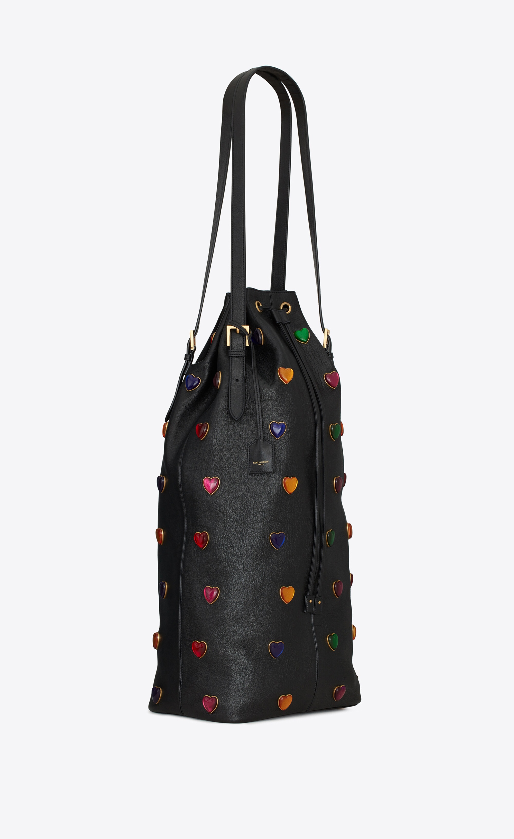 riva large bucket bag in vintage leather and heart-shaped studs - 5