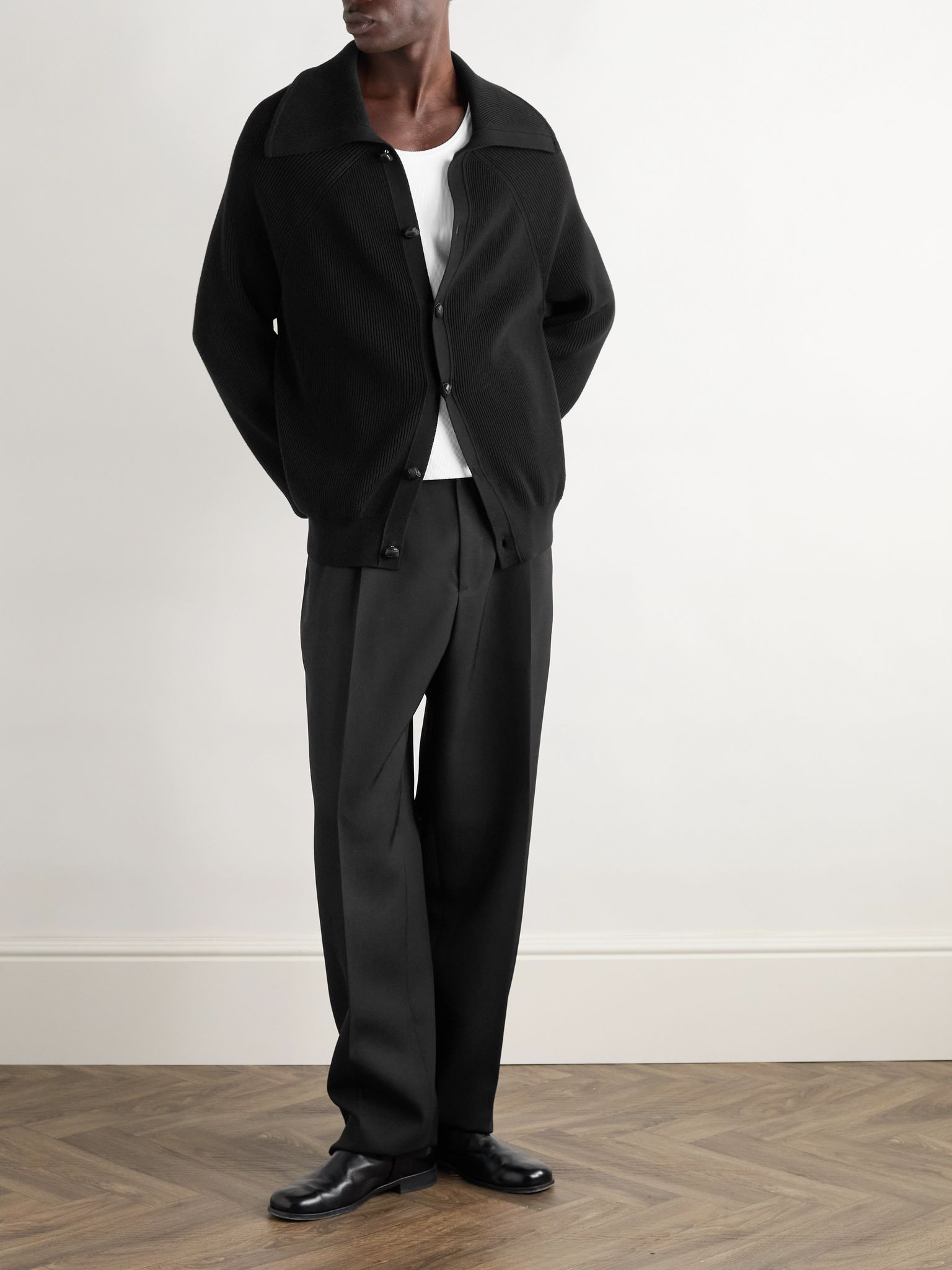 Ribbed Cotton Cardigan Black - 2