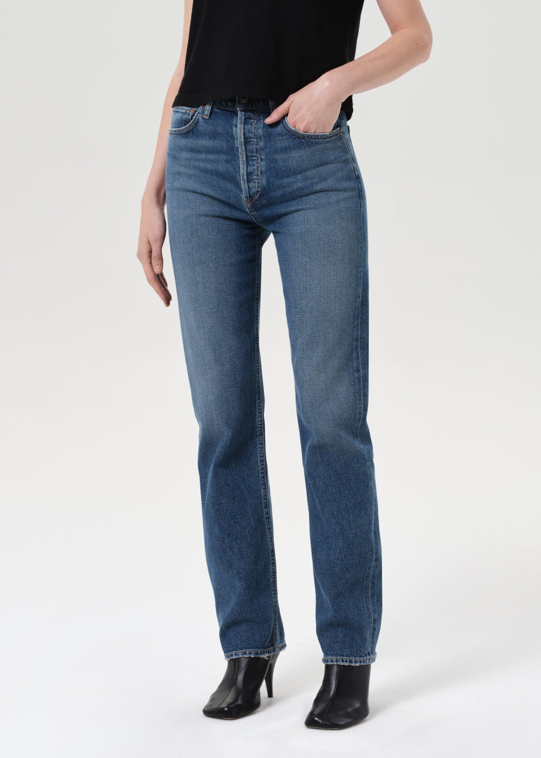 90'S PINCH WAIST HIGH RISE STRAIGHT LONG (COMFORT STRETCH) IN OVERCAST - 5