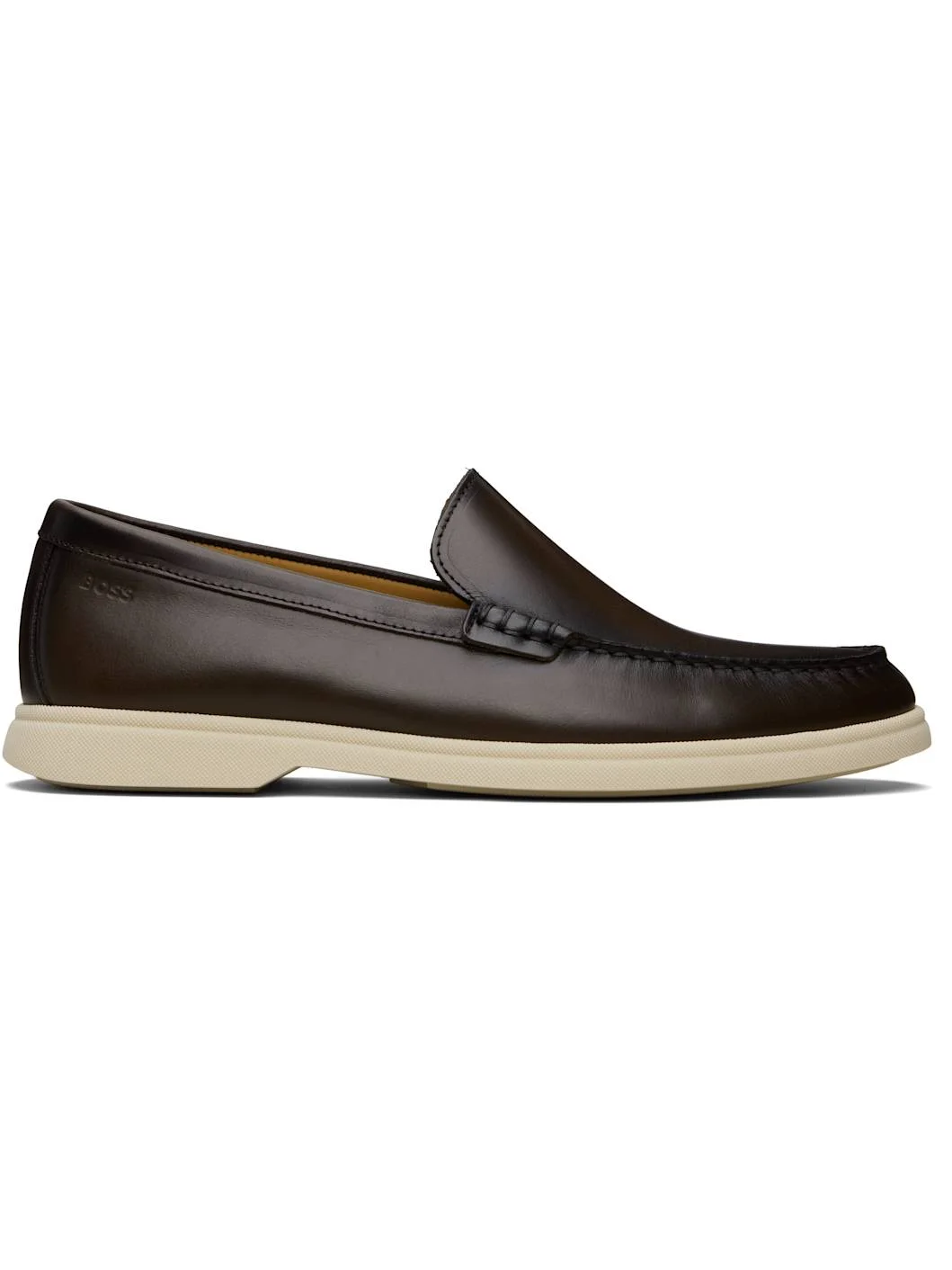 Brown Embossed-Logo Leather Loafers - 1