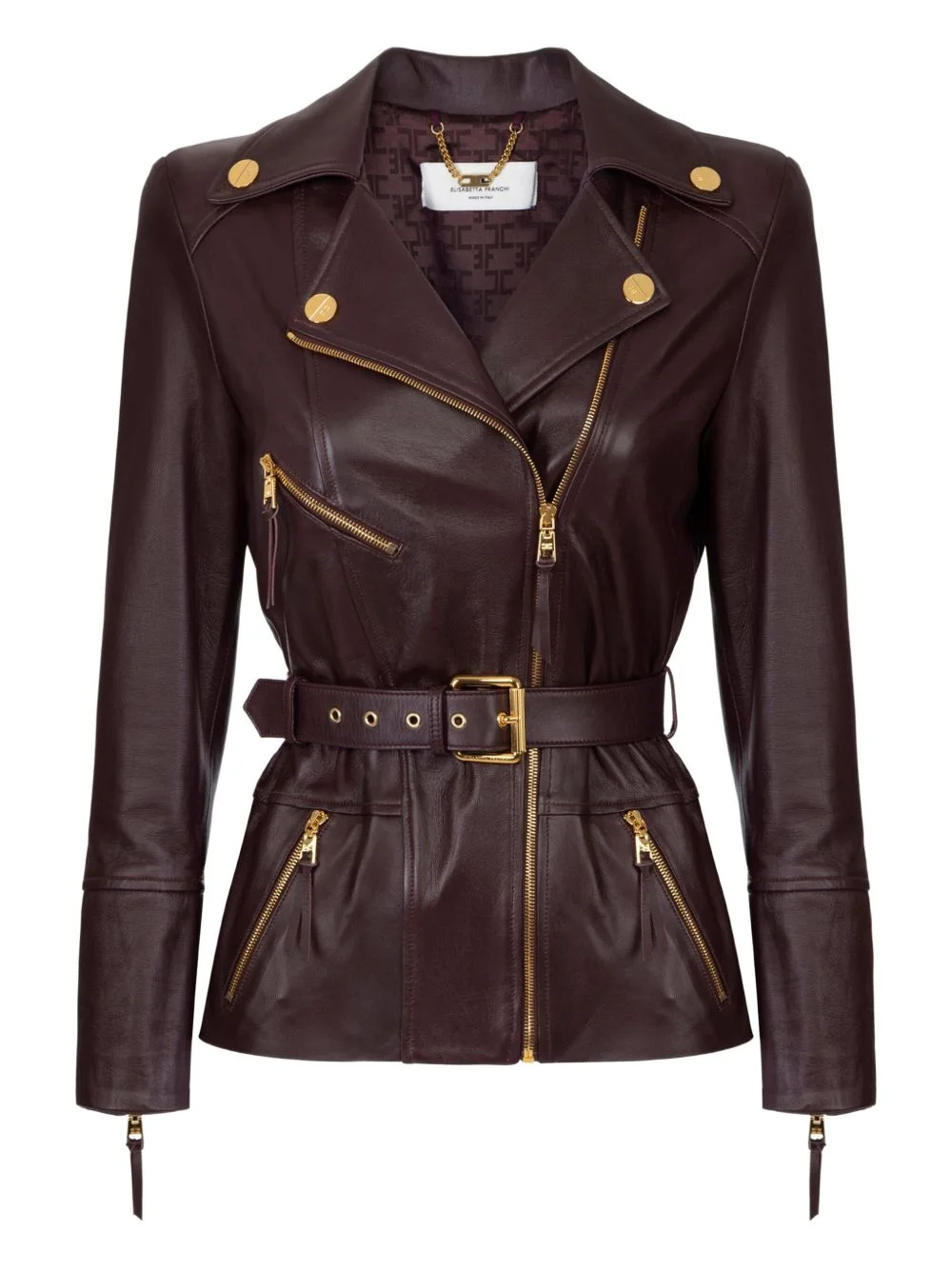 belted leather biker jacket - 1