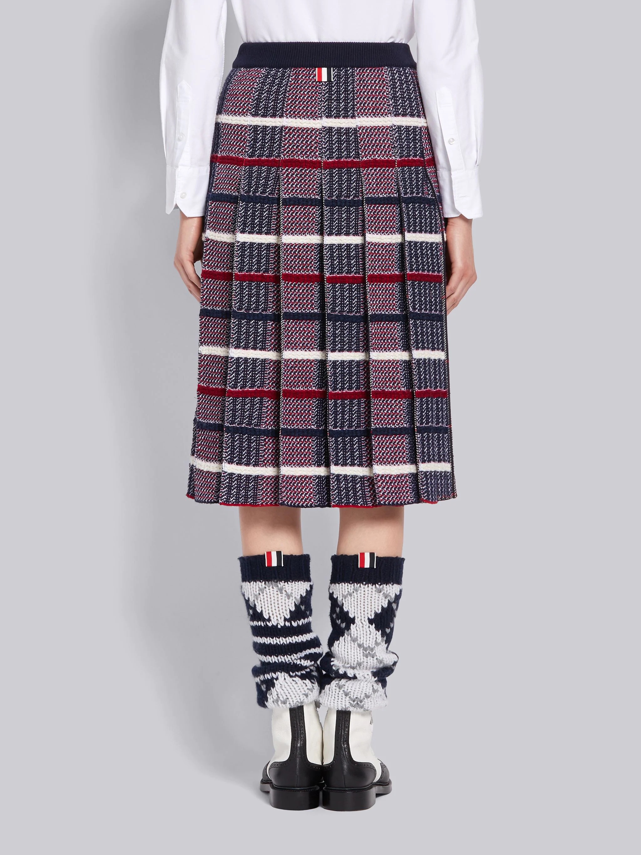 Tricolor Shetland Merino Wool Check Jacquard Inlay Pleated Skirt - 3