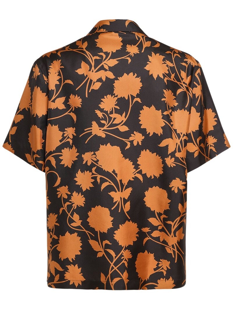 Flower print silk short sleeve shirt - 3