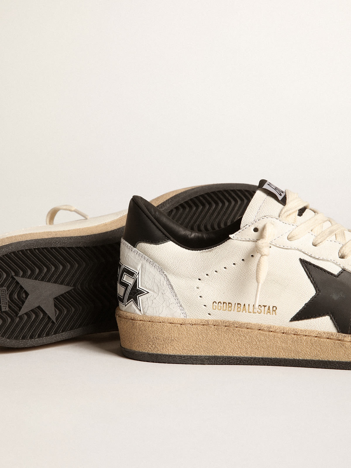 Women's Ball Star sneakers in white nappa leather with black leather star and heel tab - 3