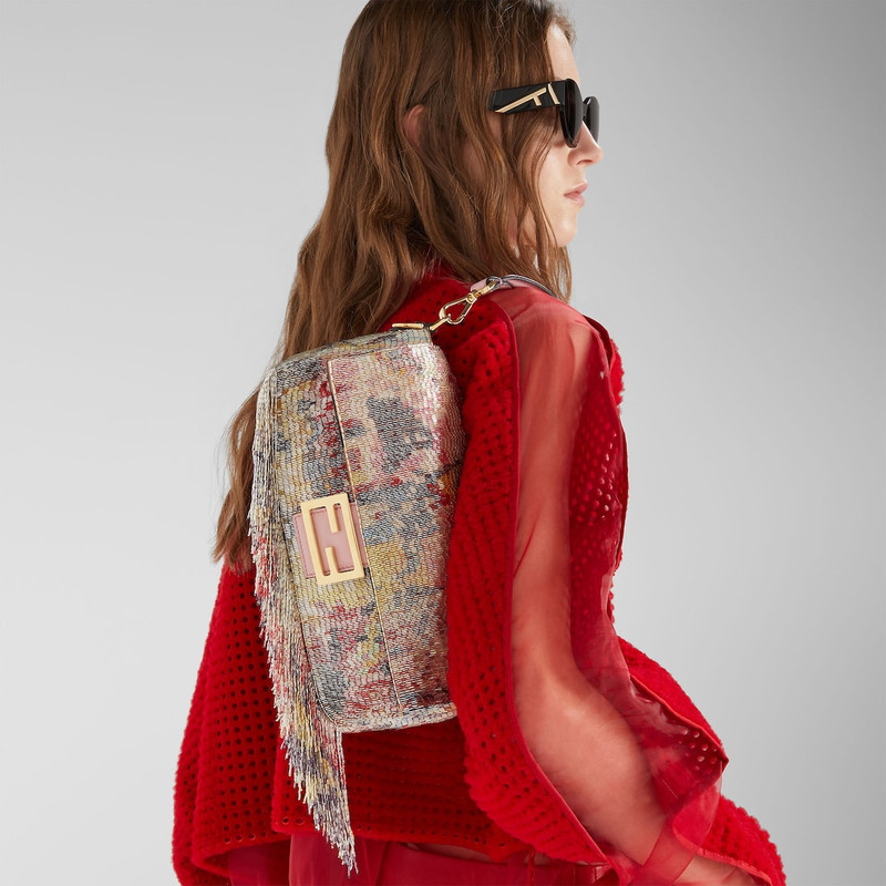 Baguette® Abstract Flower bag embroidered with multicolor beads and fringes 2