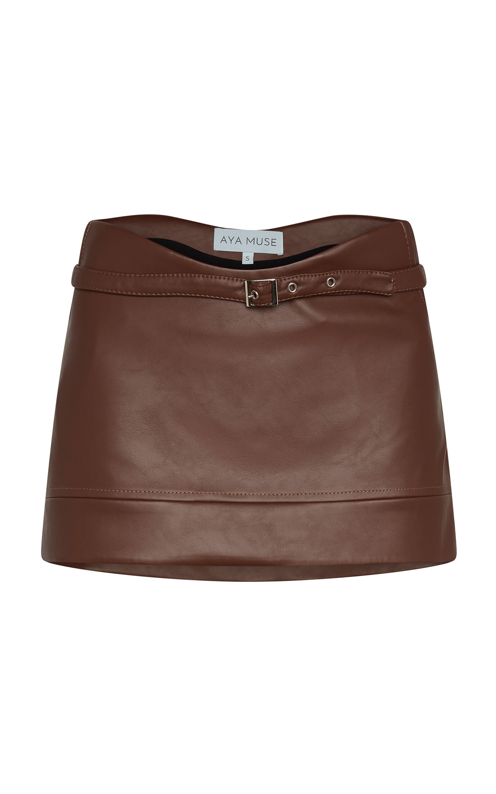 Stru Curved Faux Leather Mini Skirt brown - 1