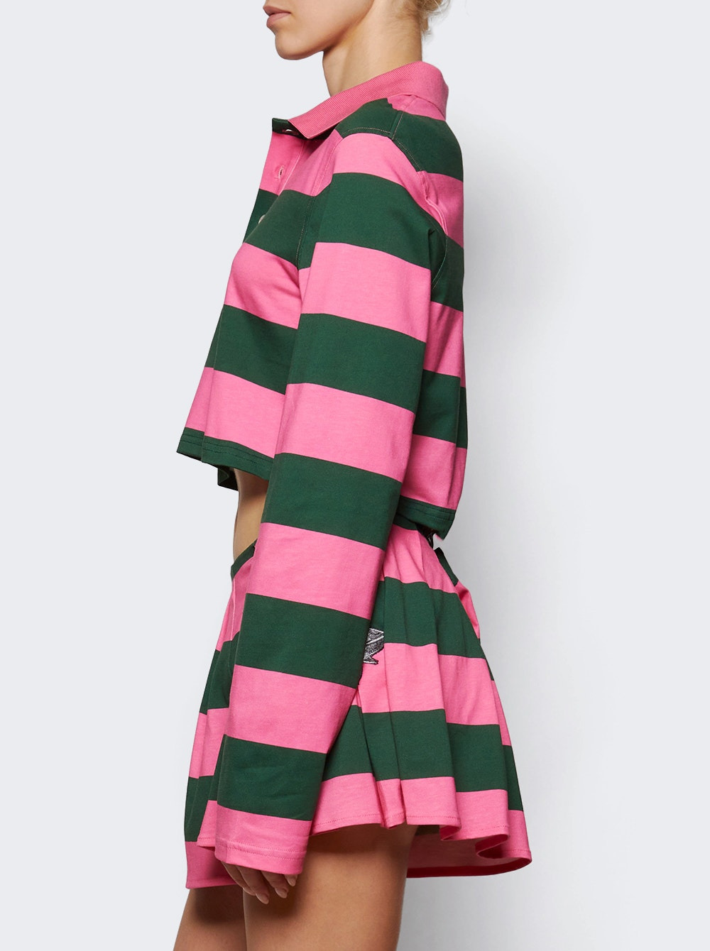 Embroidered Flower Rugby Stripe Polo Pink And Green - 3