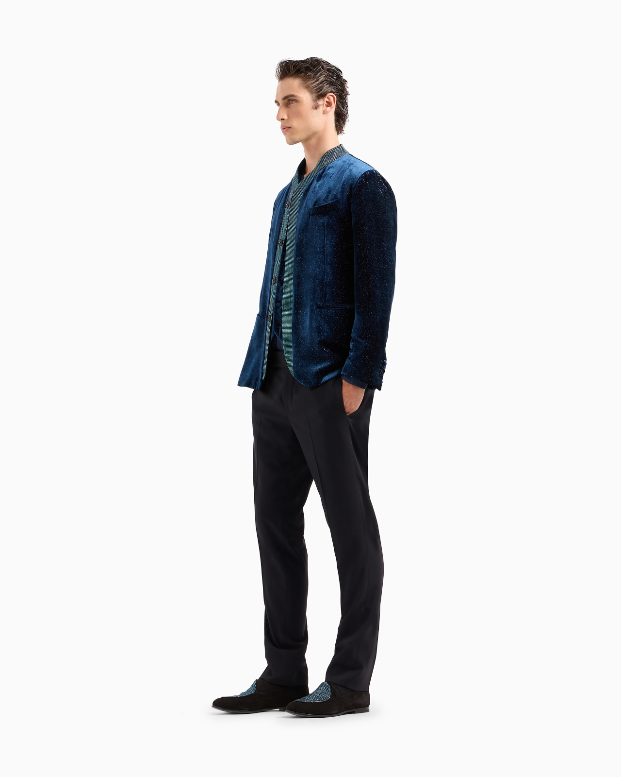 Upton line single-breasted jacket in rhinestoned velvet - 2