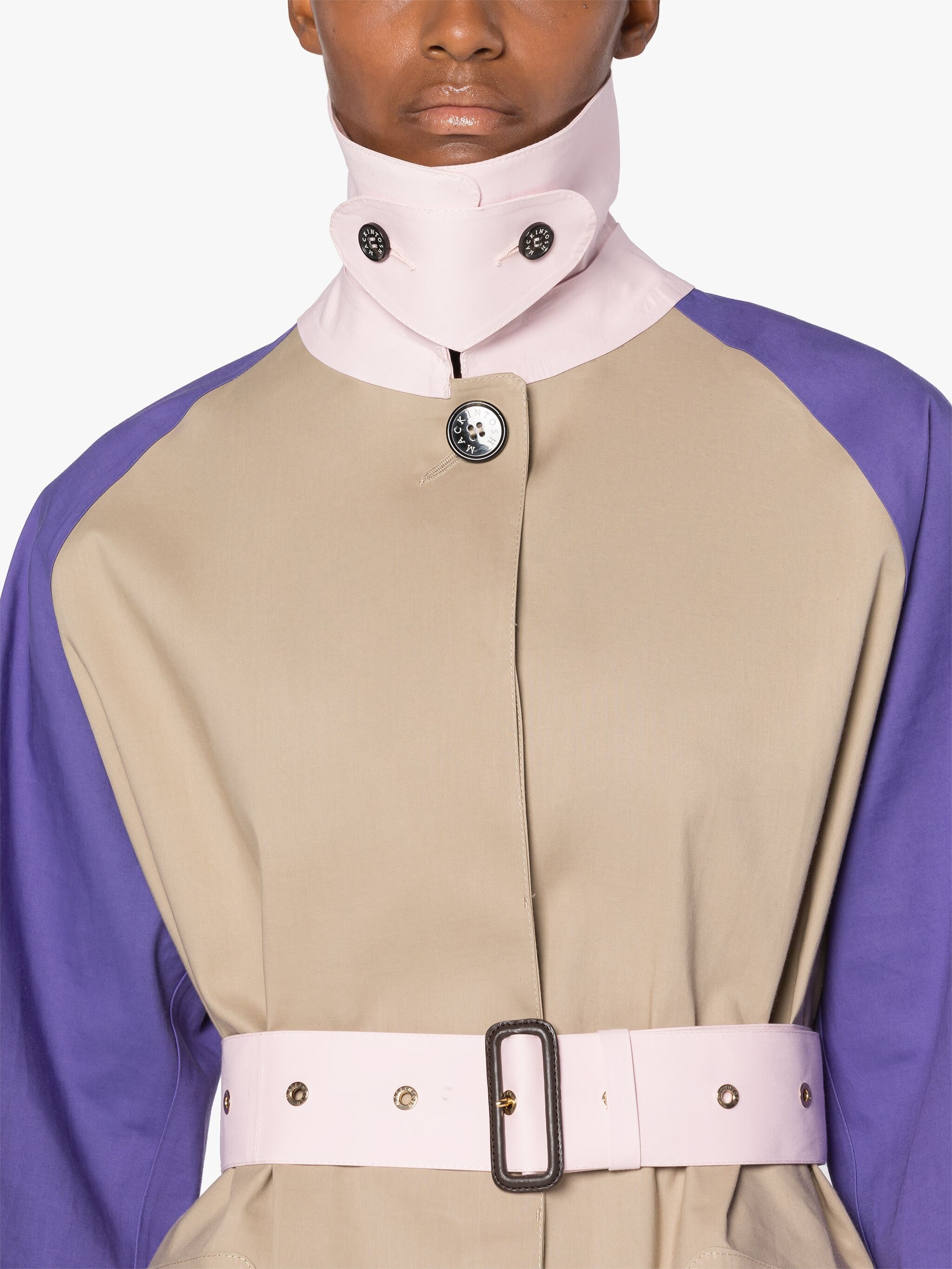 KNIGHTSWOOD FAWN BONDED COTTON COLOURBLOCK TRENCH COAT - 5