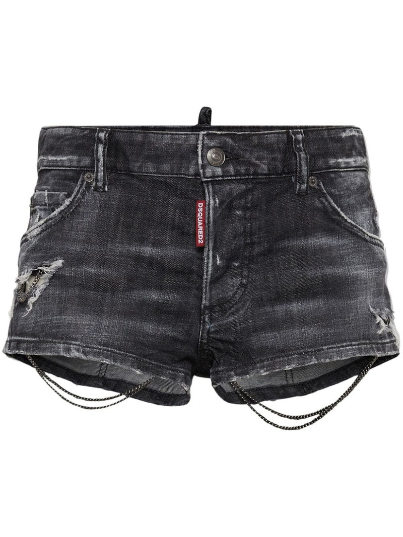 chain black denim hot pants 1