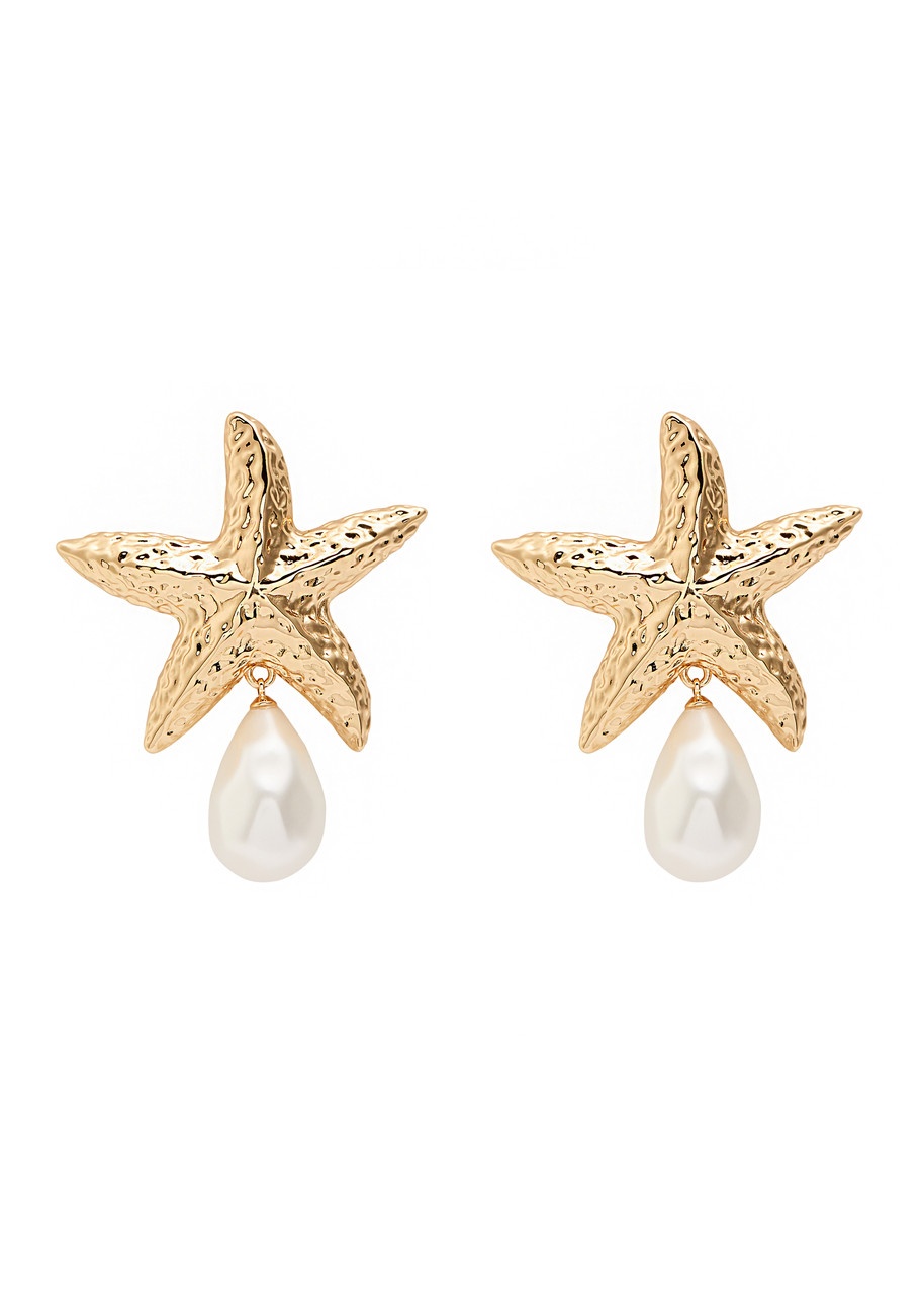 Self-portrait Mottled Gold Sea Star Pearl Gold-plated Drop Earrings - 1