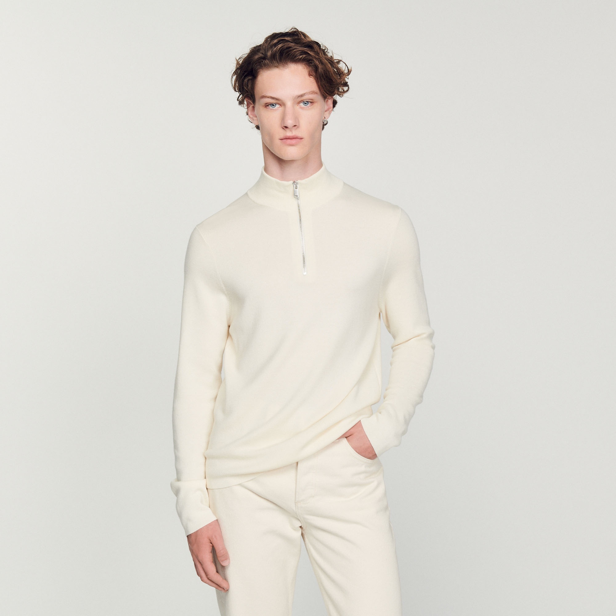 Wool sweater with zipped collar - 5