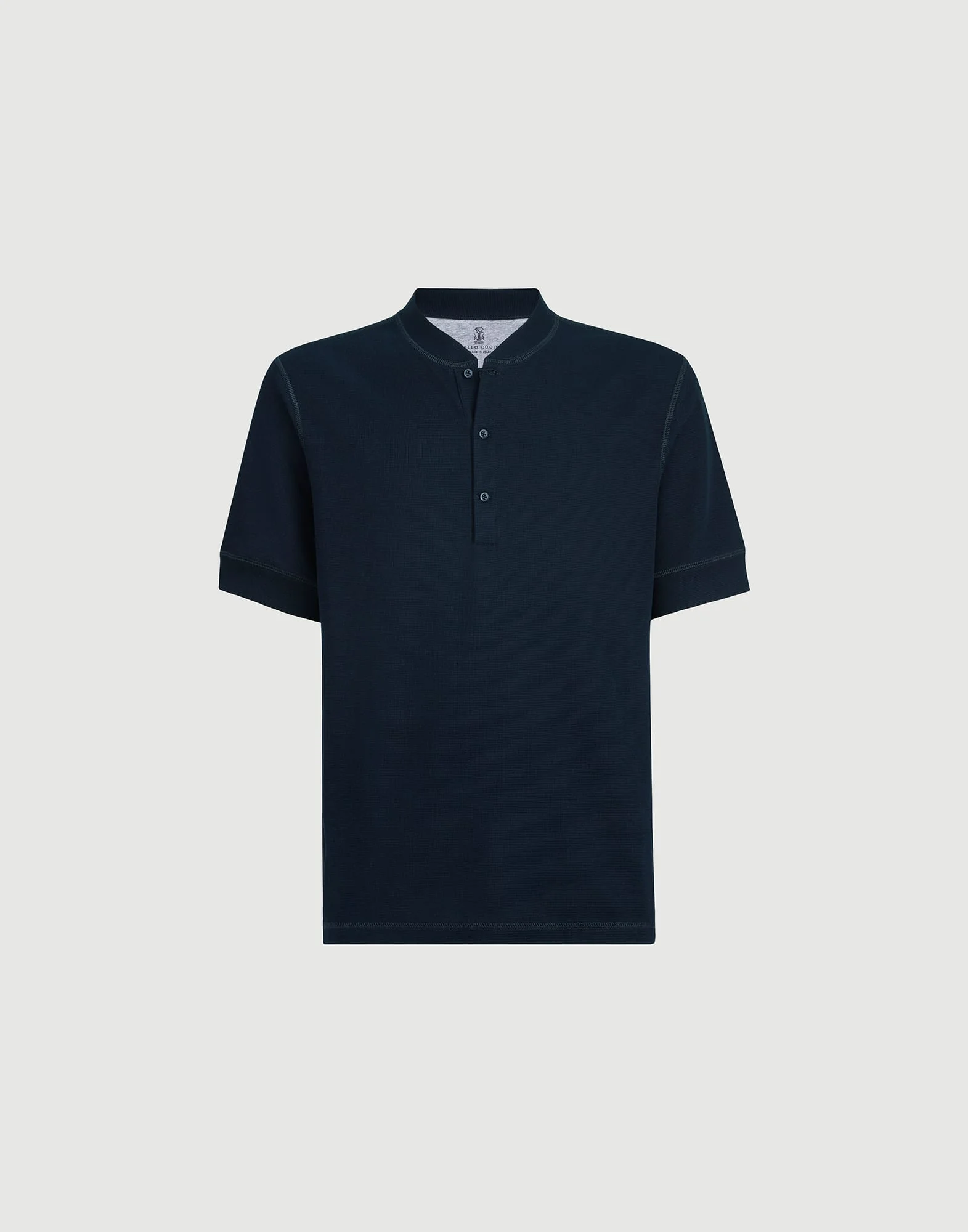 Cotton waffle jersey T-shirt with Henley collar - 1