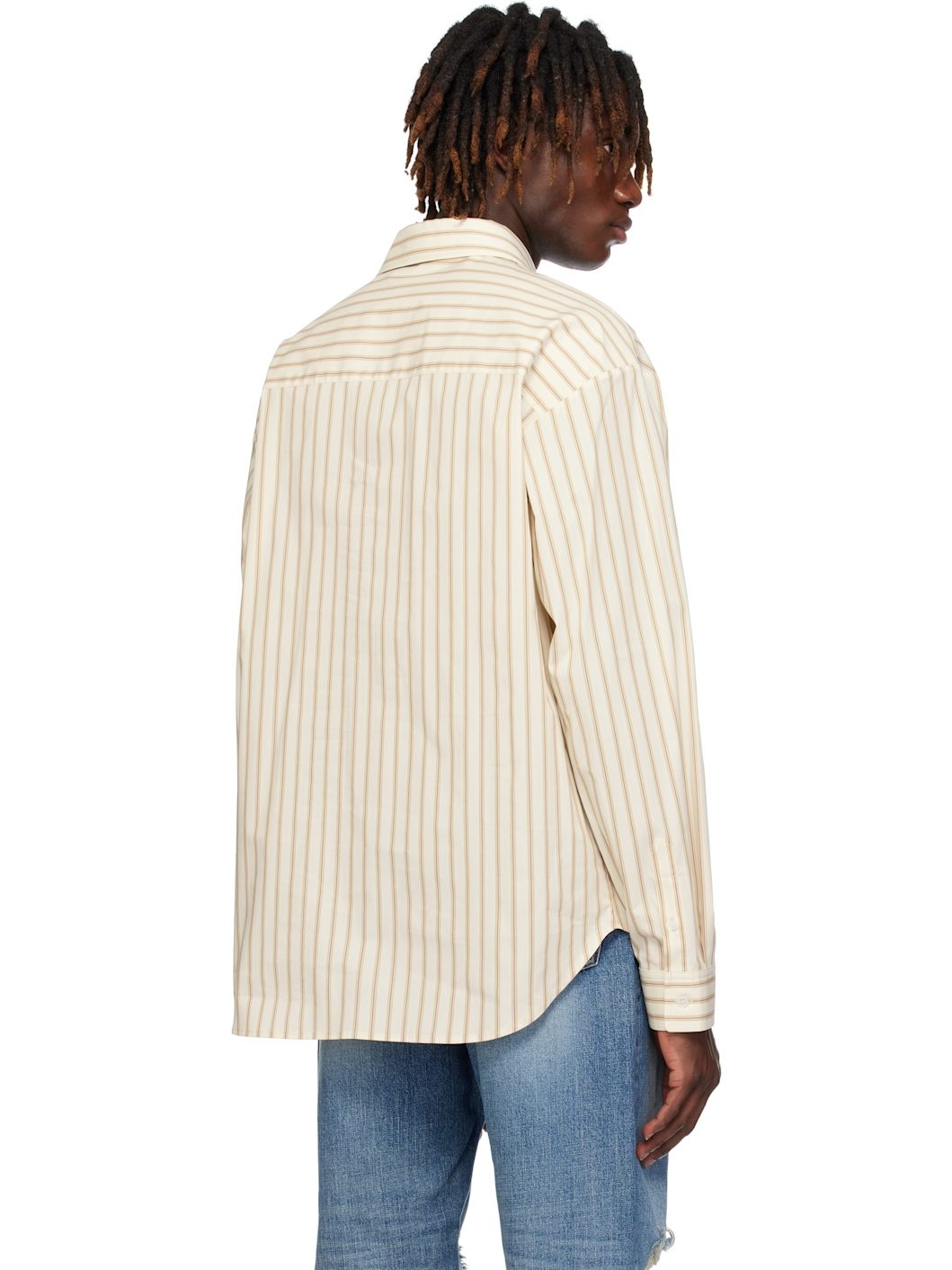 Beige Necktie Striped Shirt - 3