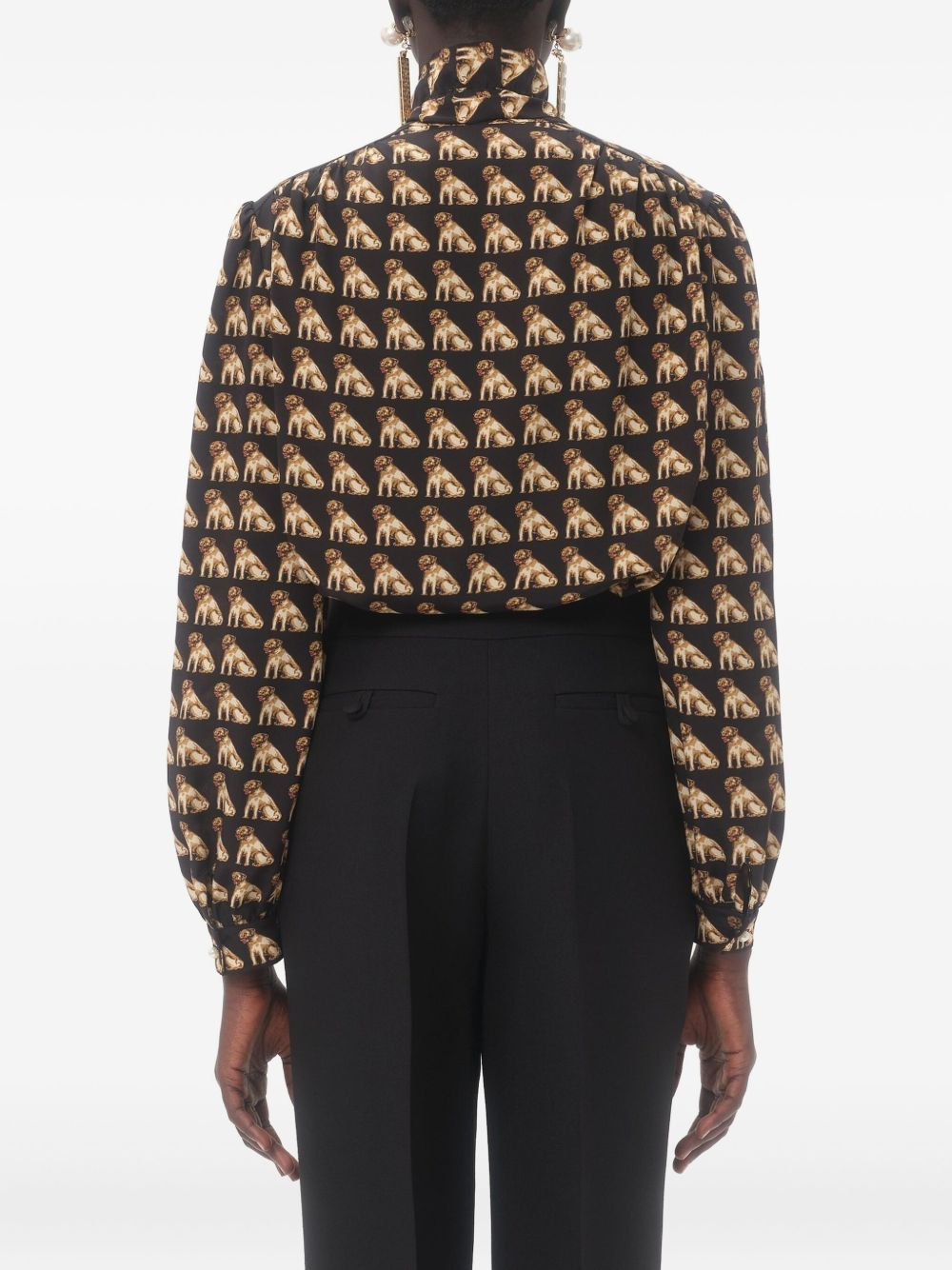 elephant print bow neck blouse - 5