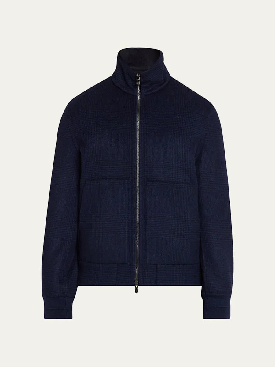 Men's Cashmere Textured Full-Zip Bomber Jacket - 1