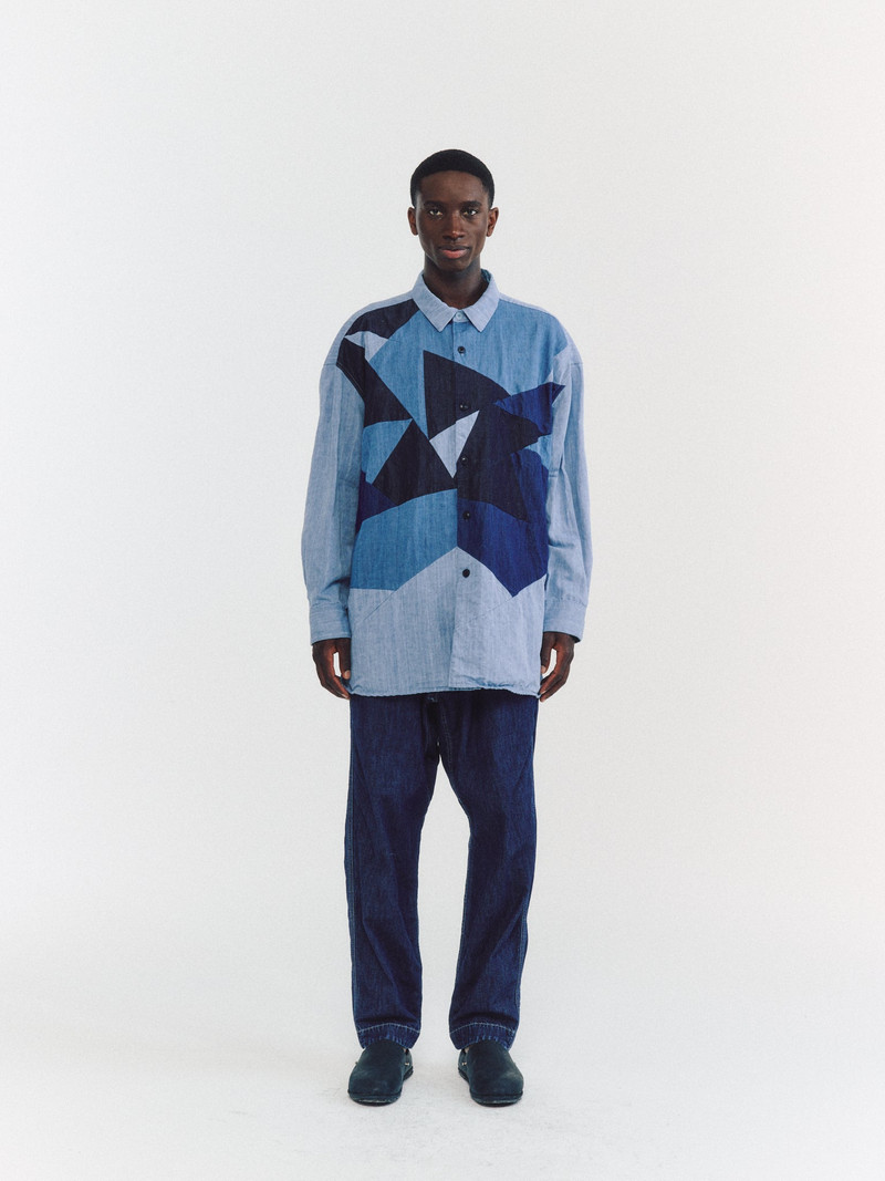 HAMNET FLOWER SHIRT -MIX FABRIC - LIGHT INDIGO 4