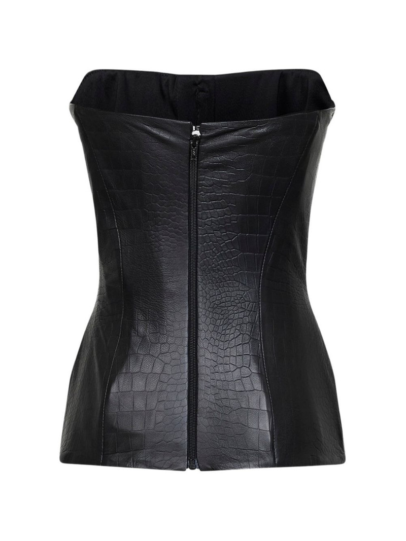 ALEX PERRY crocodile-embossed strapless top outlook
