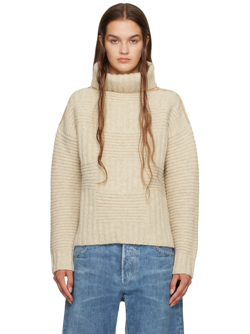 Beige Intreccio Turtleneck - 1