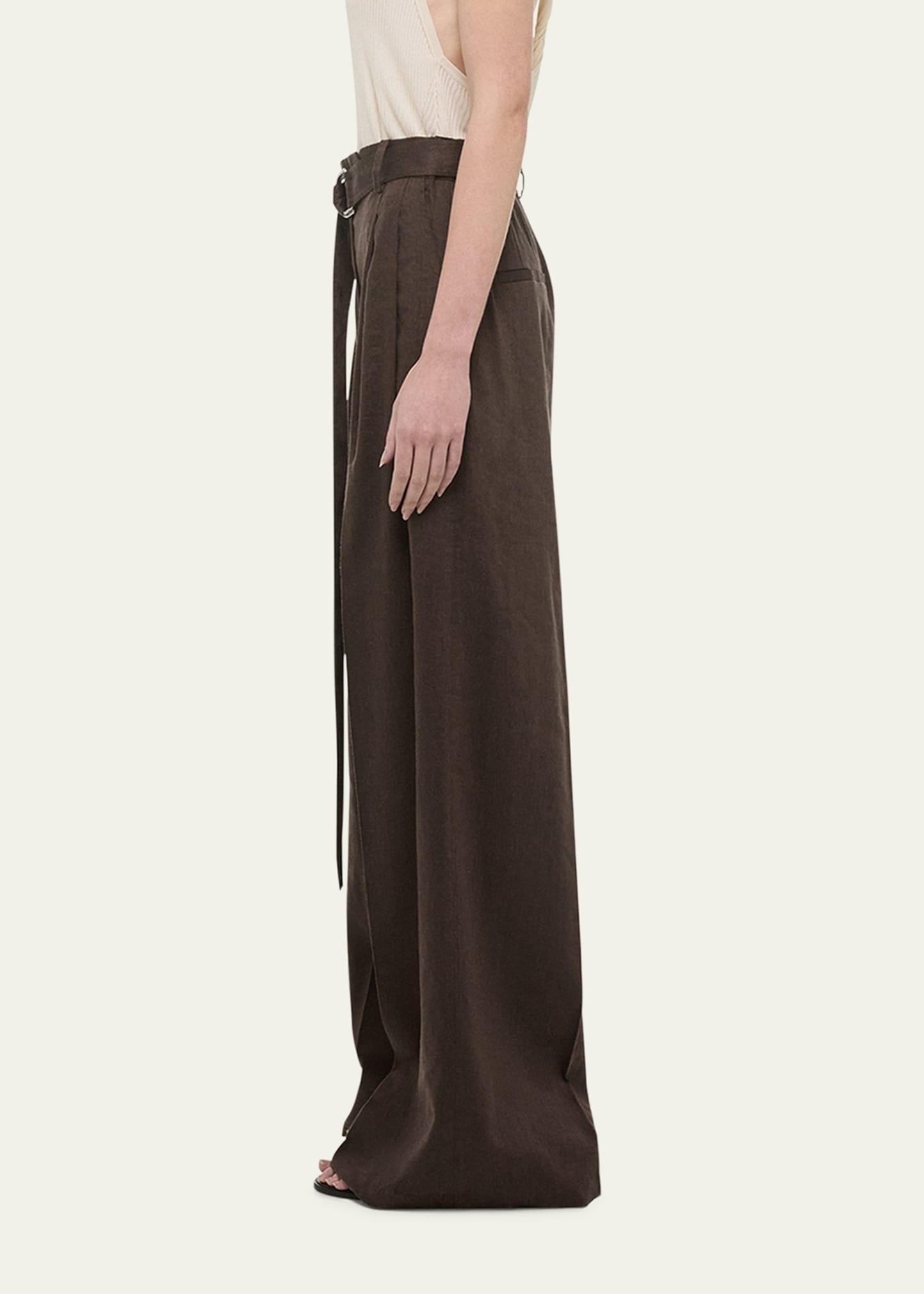 Wide Double-Pleat Trousers with Belt - 4