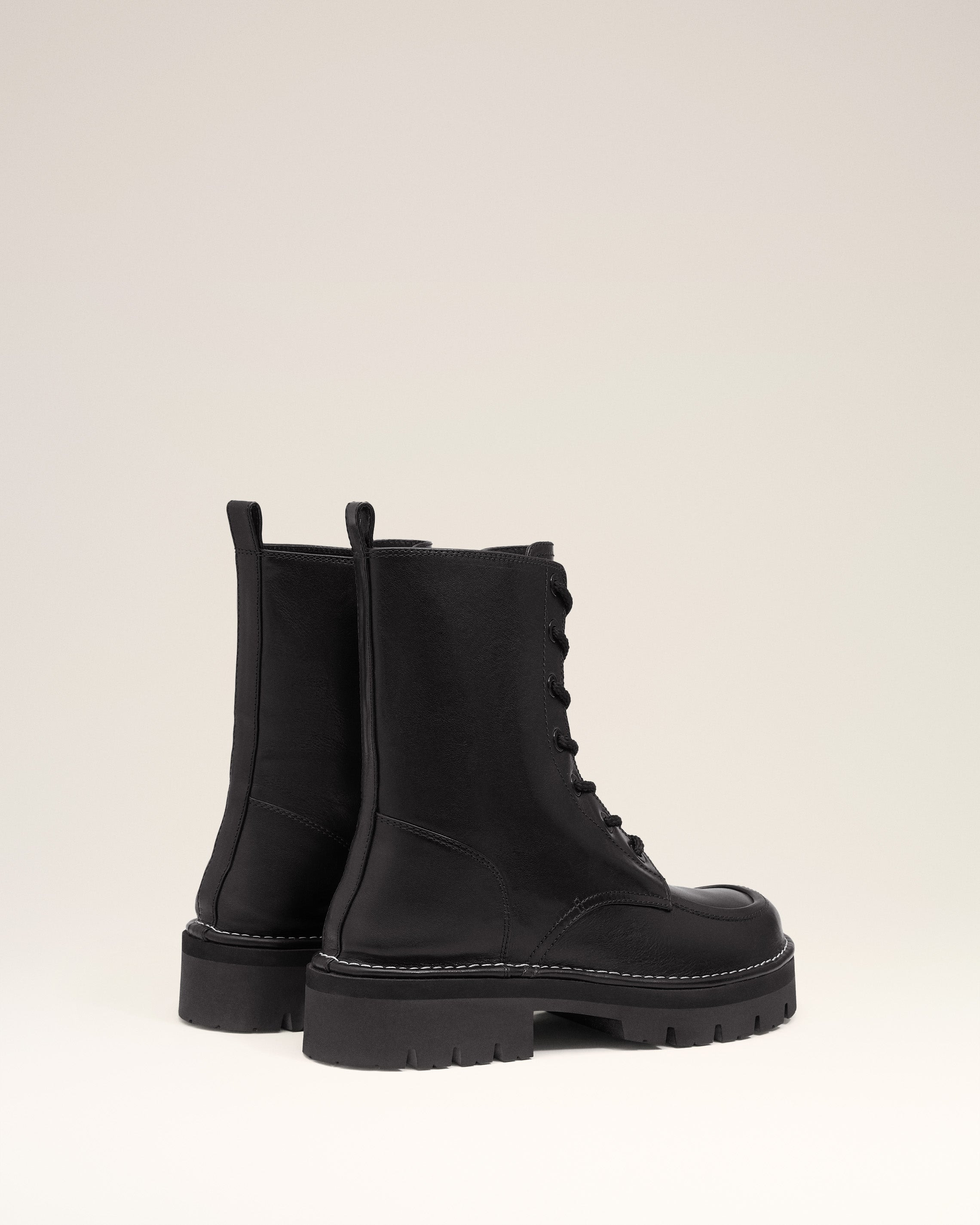 BLACK LEATHER ANATOMICAL TOE LACED UP BOOTS - 3