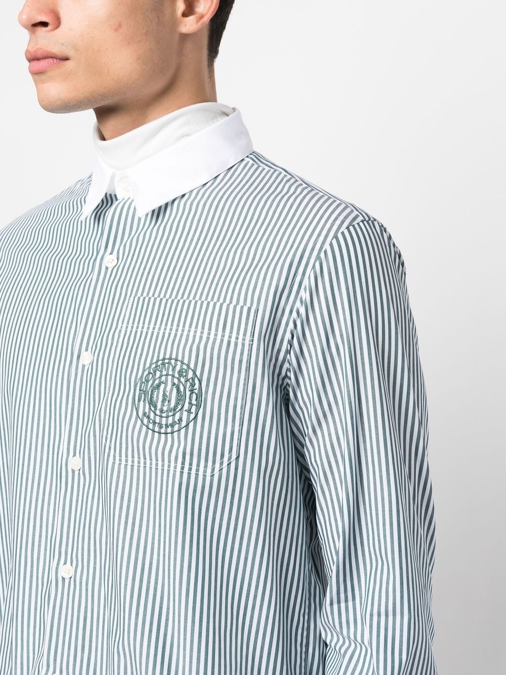 embroidered-logo striped shirt - 5