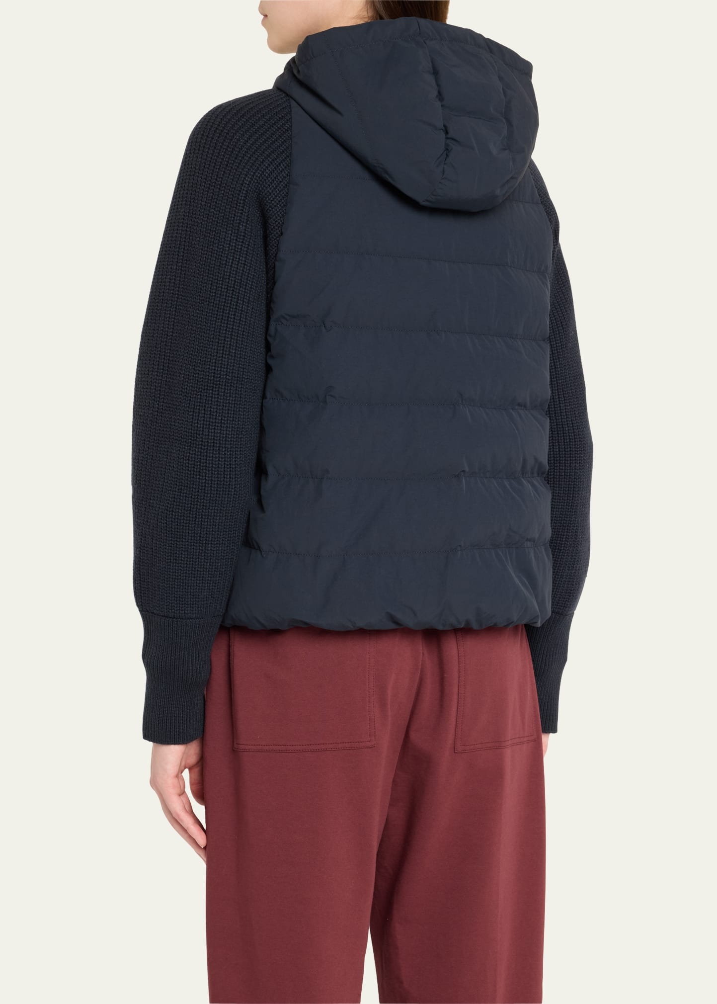 Techno Crinkled Cotton Down Jacket W Ribbed Sleeves - 3