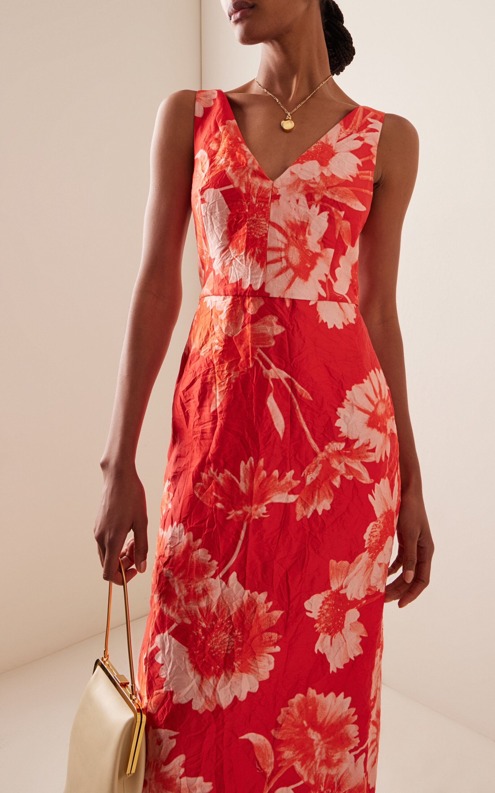 Crinkled Satin Midi Dress red - 3